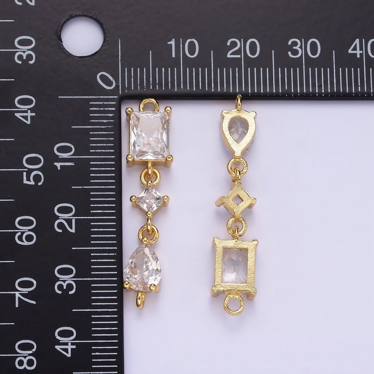 14K Gold Filled 35mm Clear CZ Teardrop Rhombus Baguette Connector | G270 - DLUXCA