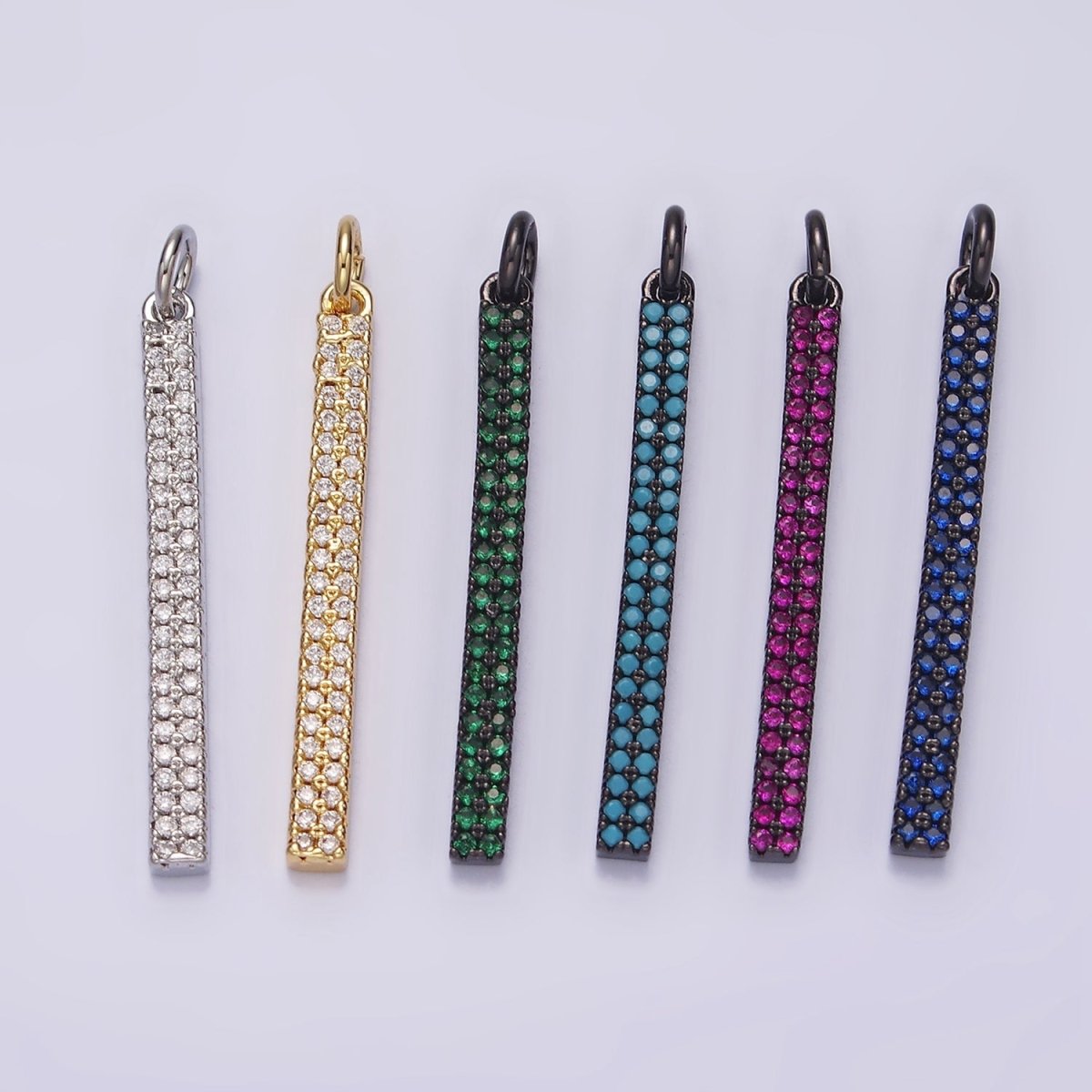 14K Gold Filled 35mm Micro Paved CZ Long Bar Charm in Gold, Silver & Black | N1120 - N1125 - DLUXCA