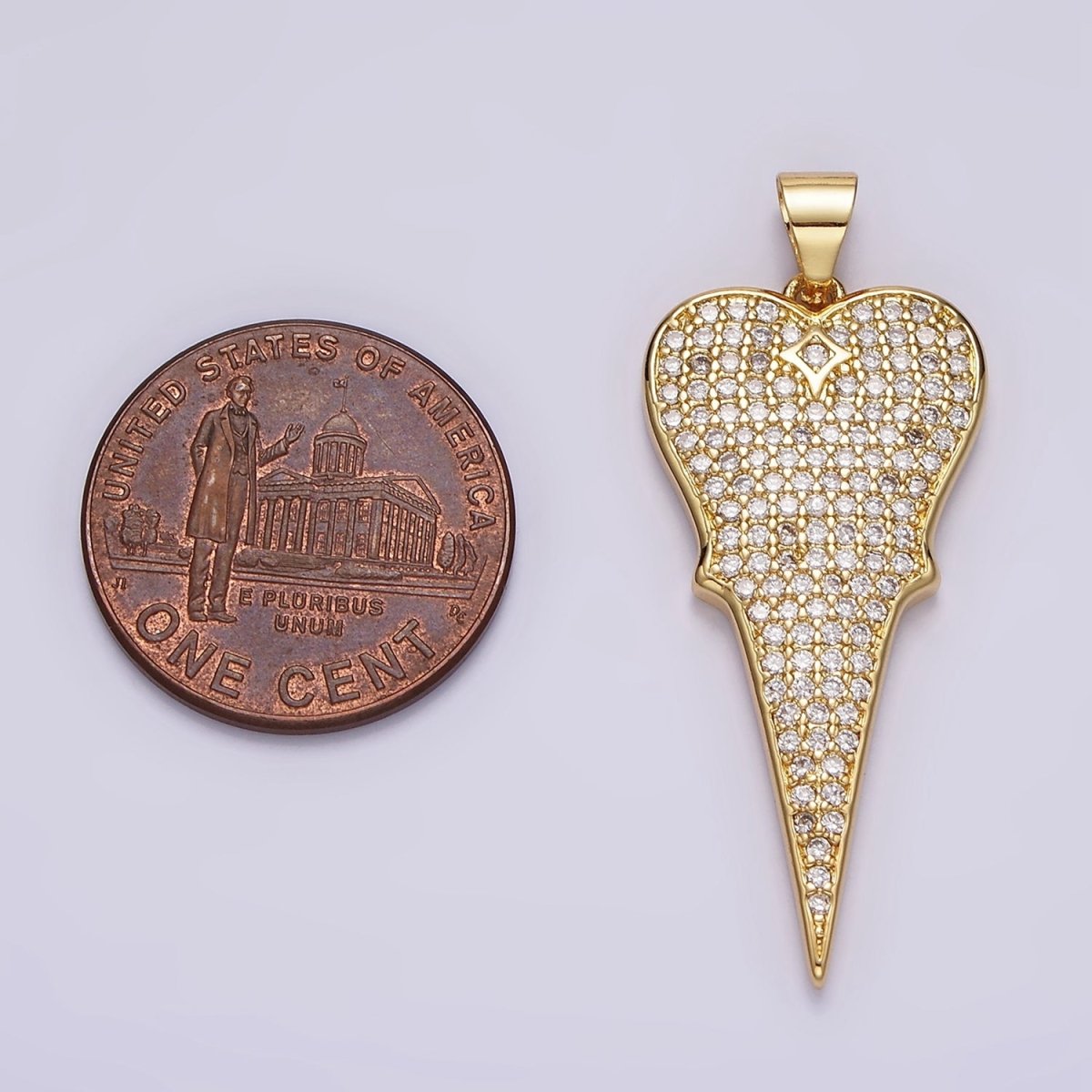 14K Gold Filled 35mm Micro Paved CZ Long Heart Pendant | AA1104 - DLUXCA