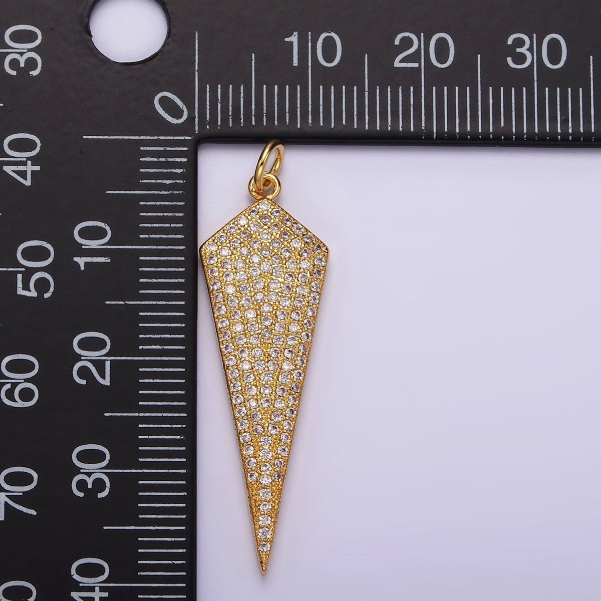 14K Gold Filled 35mm Micro Paved CZ Shield Arrow Tip Charm | AG-354 - DLUXCA