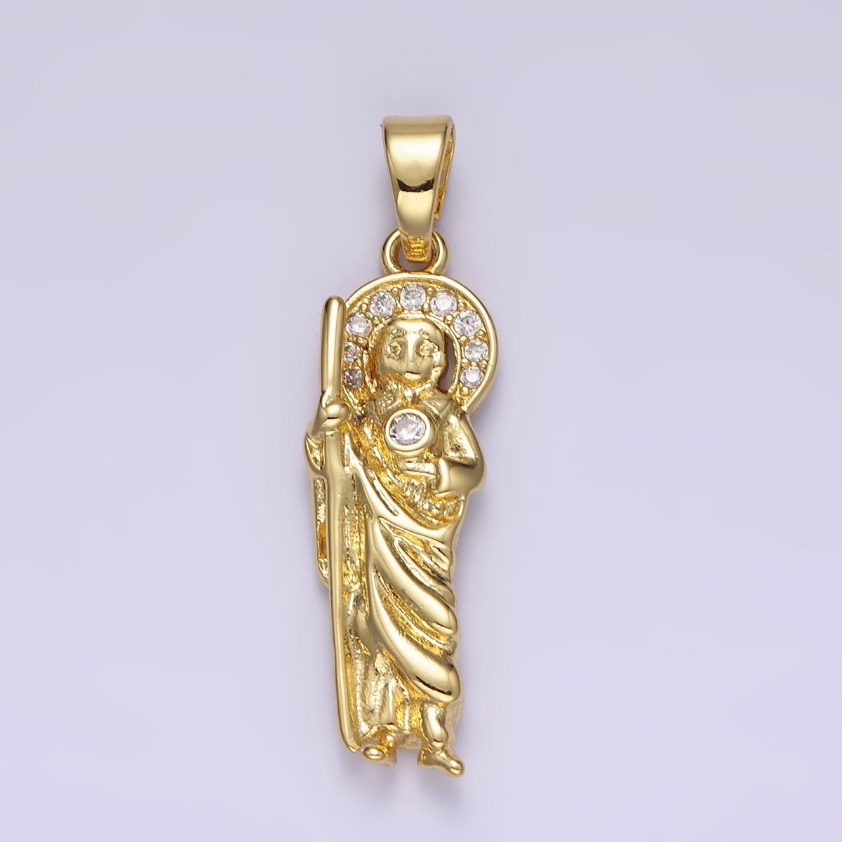 14K Gold Filled 36mm Saint Jude Religious Clear Micro Paved CZ Pendant | N1312 - DLUXCA