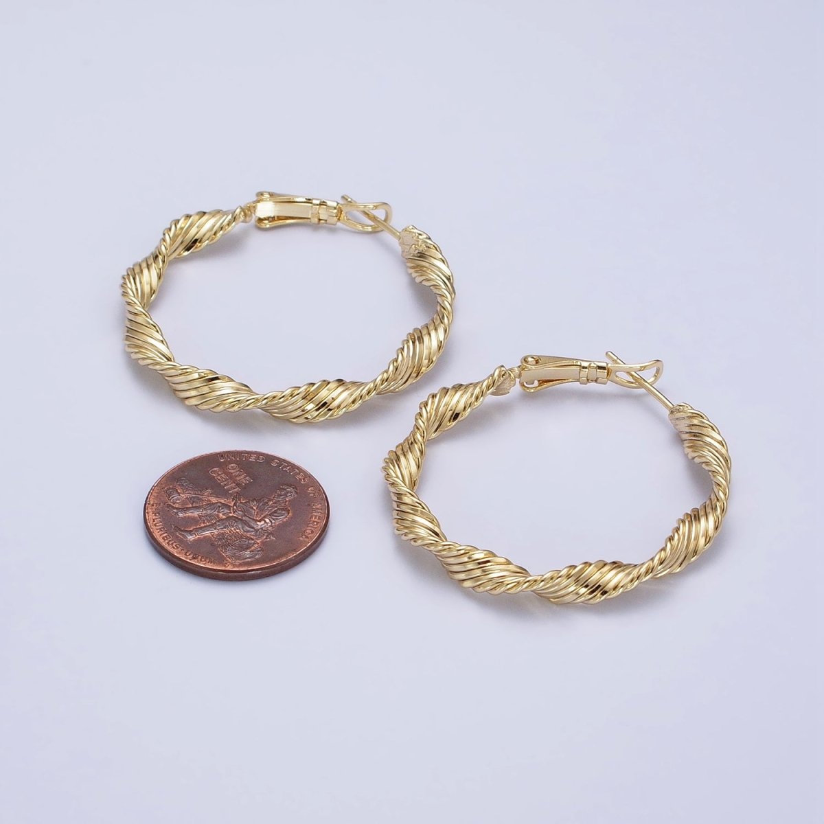14K Gold Filled 36mm Twisted Singapore Hinge Hoop Earrings | AE046 - DLUXCA