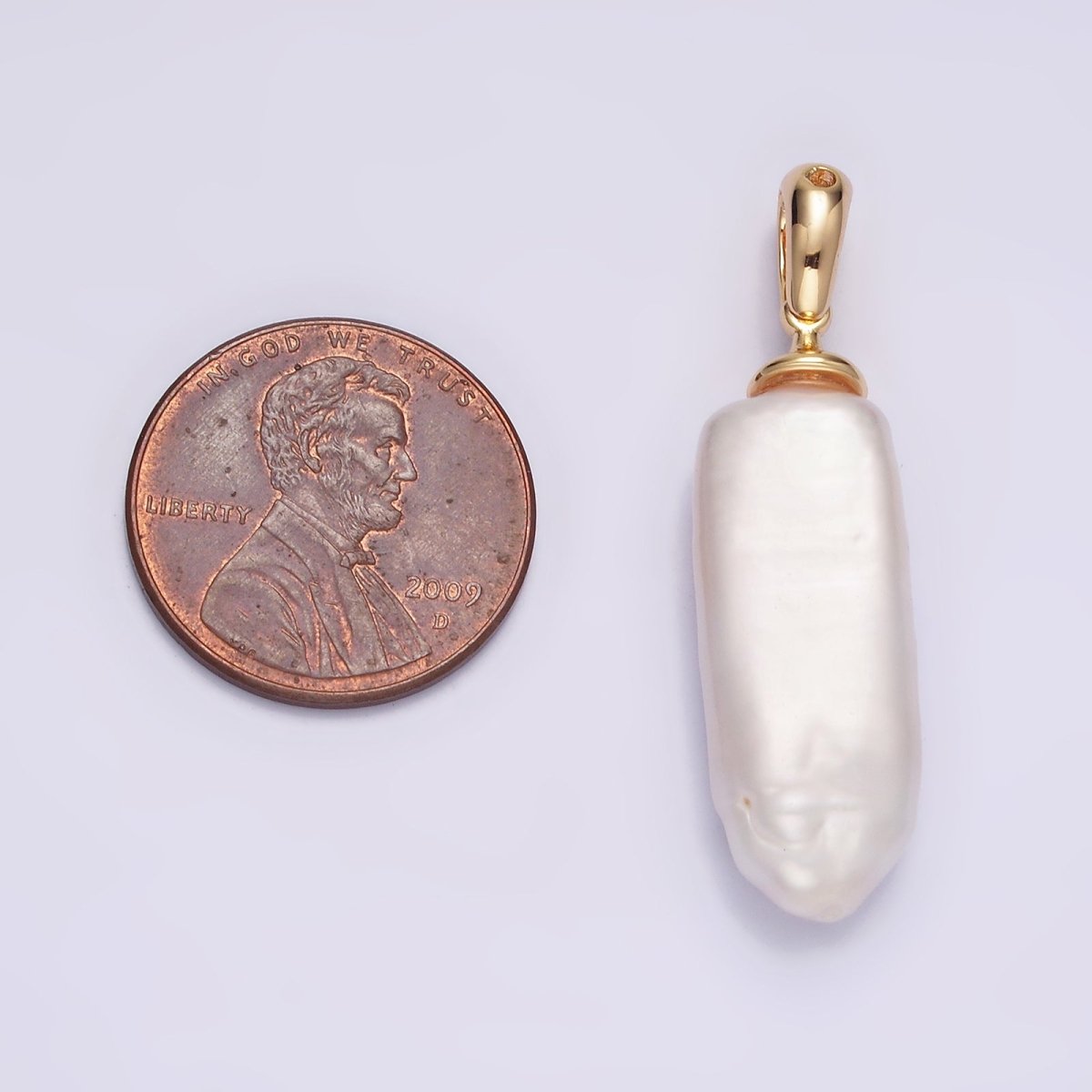 14K Gold Filled 37.5mm Biwa Freshwater Pearl Long Stick Pendant | AA728 - DLUXCA
