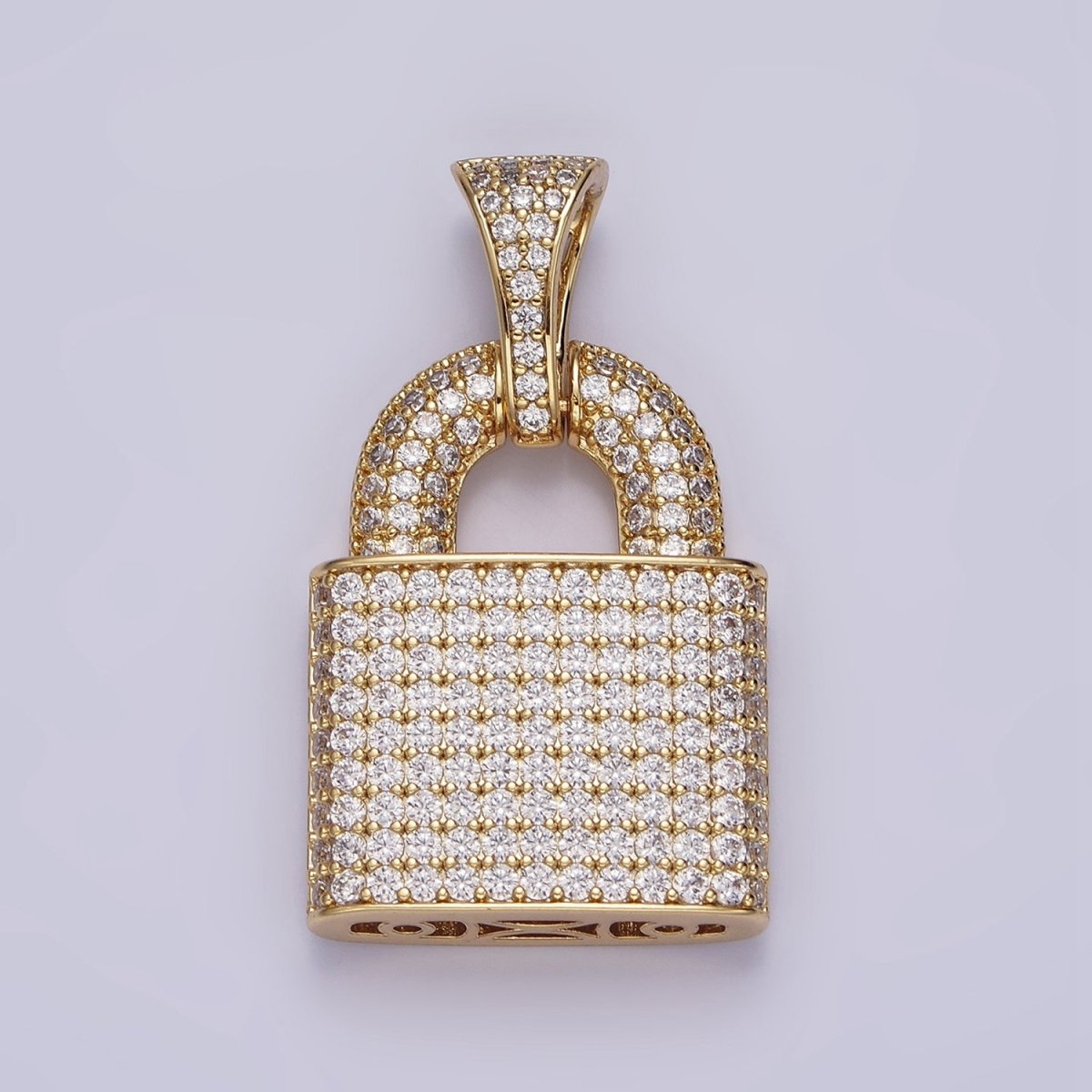 14K Gold Filled 40mm Clear Micro Paved CZ Padlock Pendant | AA647 - DLUXCA