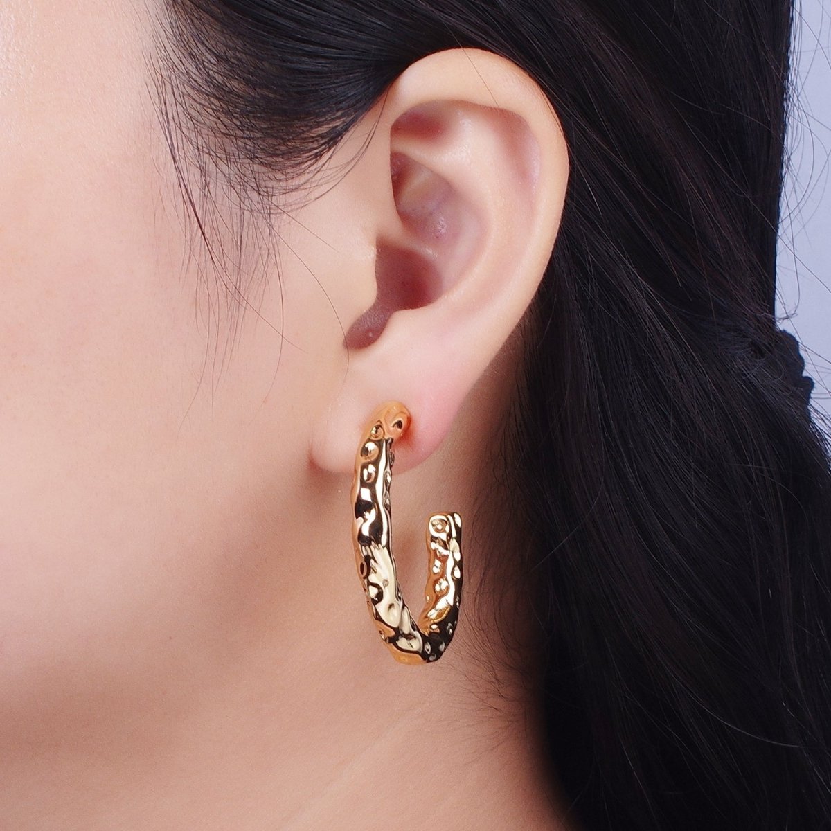 14K Gold Filled 40mm Hammered C-Shaped Hoop Earrings | V068 - DLUXCA