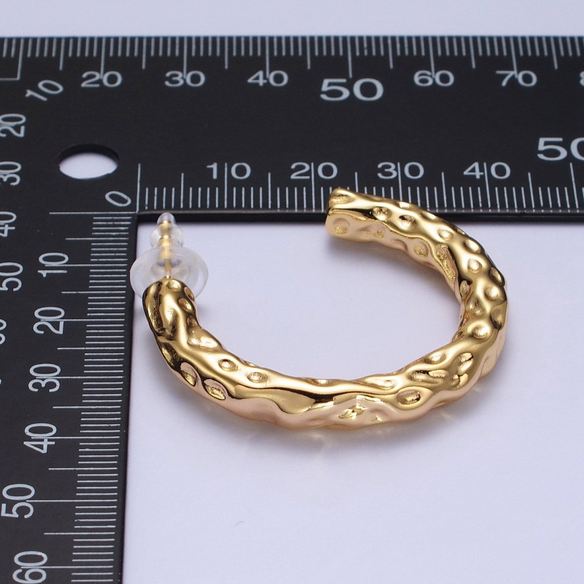 14K Gold Filled 40mm Hammered C-Shaped Hoop Earrings | V068 - DLUXCA
