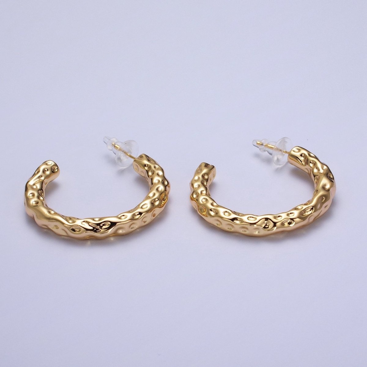 14K Gold Filled 40mm Hammered C-Shaped Hoop Earrings | V068 - DLUXCA