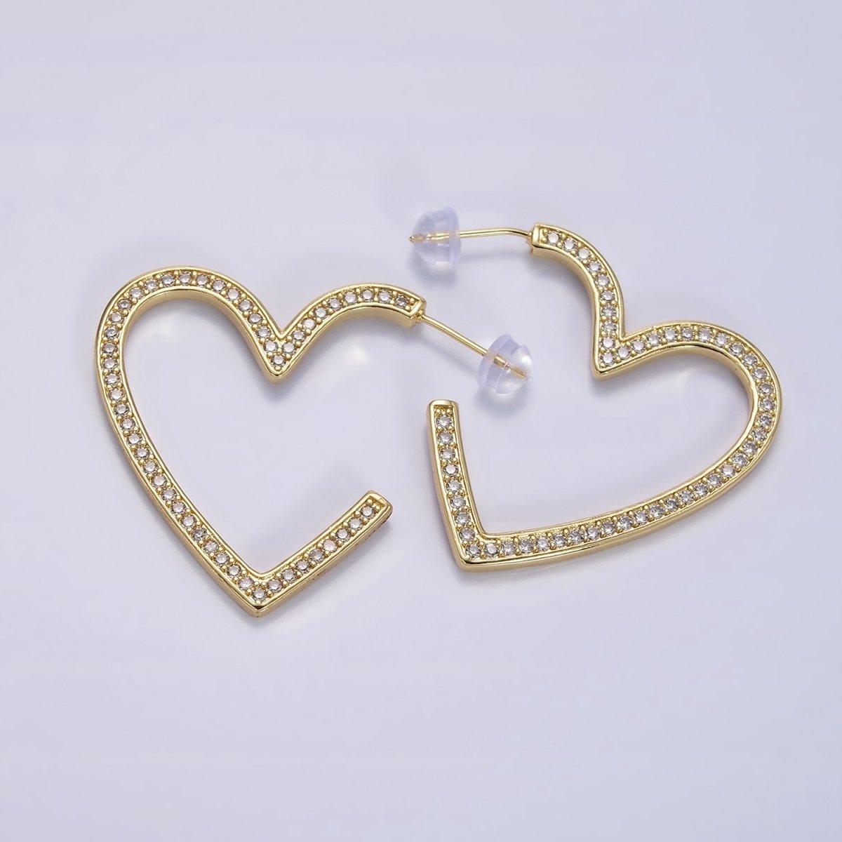 14K Gold Filled 40mm Open Heart CZ Lined Hoop Earrings | AE099 - DLUXCA