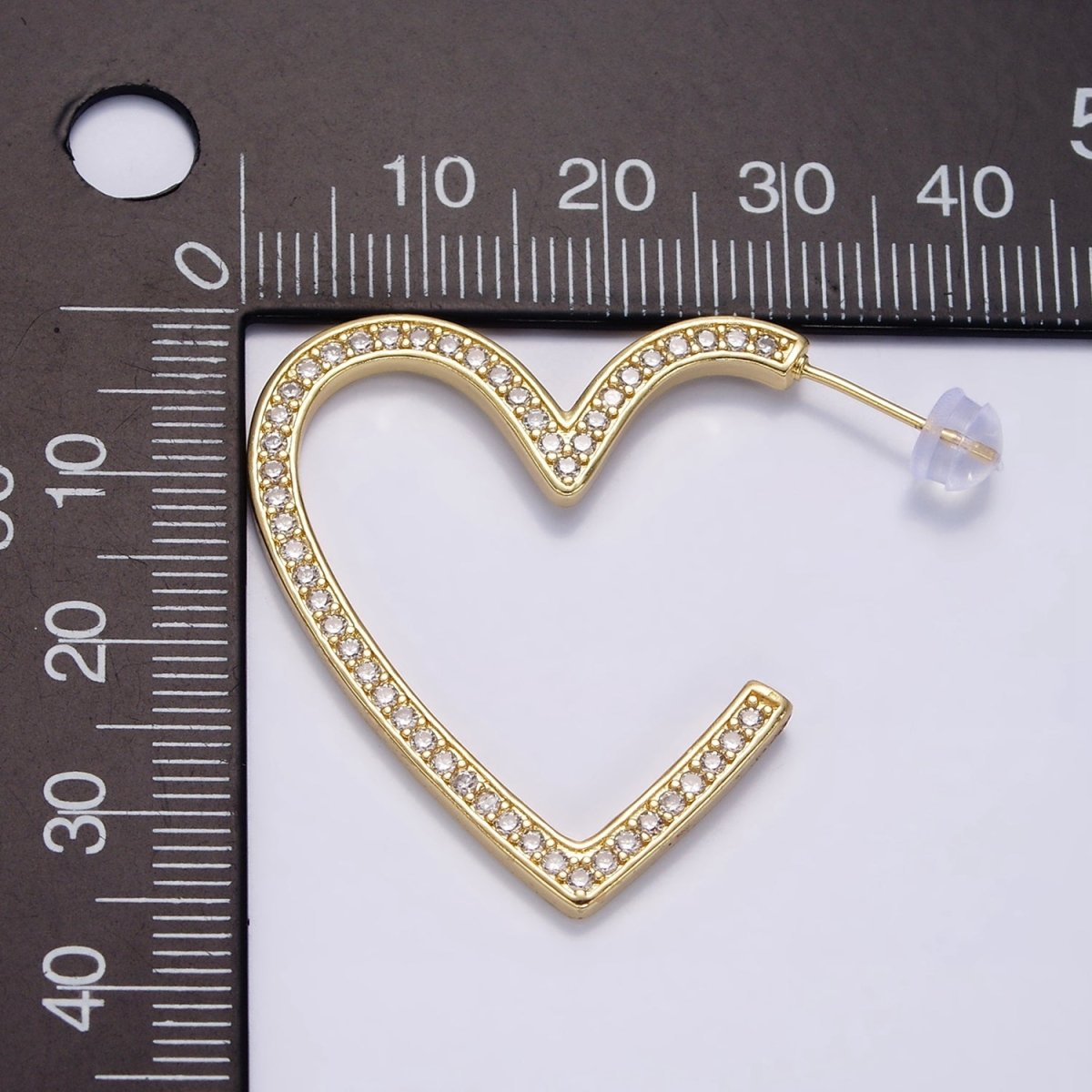 14K Gold Filled 40mm Open Heart CZ Lined Hoop Earrings | AE099 - DLUXCA