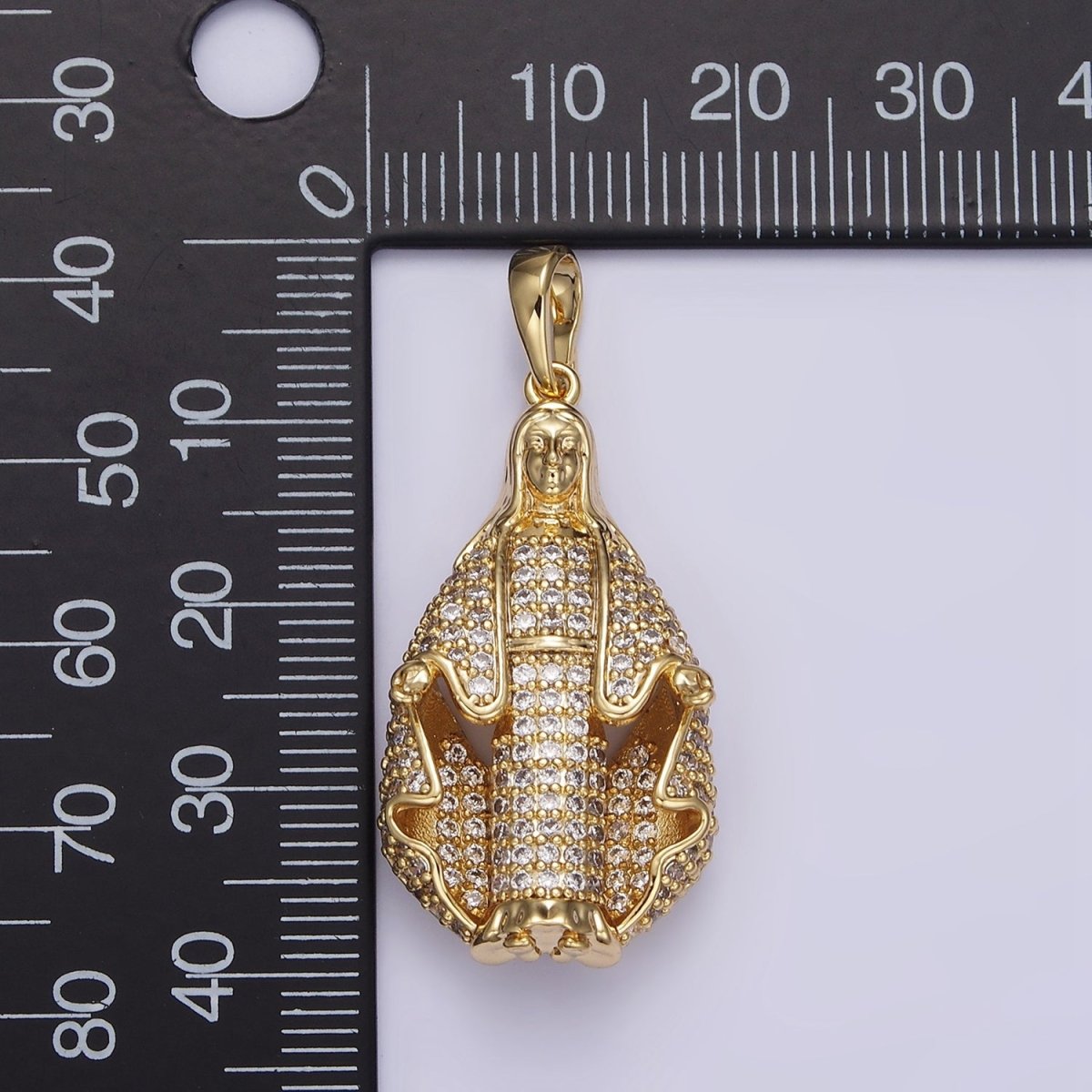 14K Gold Filled 40mm Robed Mother Mary Lady Guadalupe Micro Paved CZ Pendant | AA653 - DLUXCA