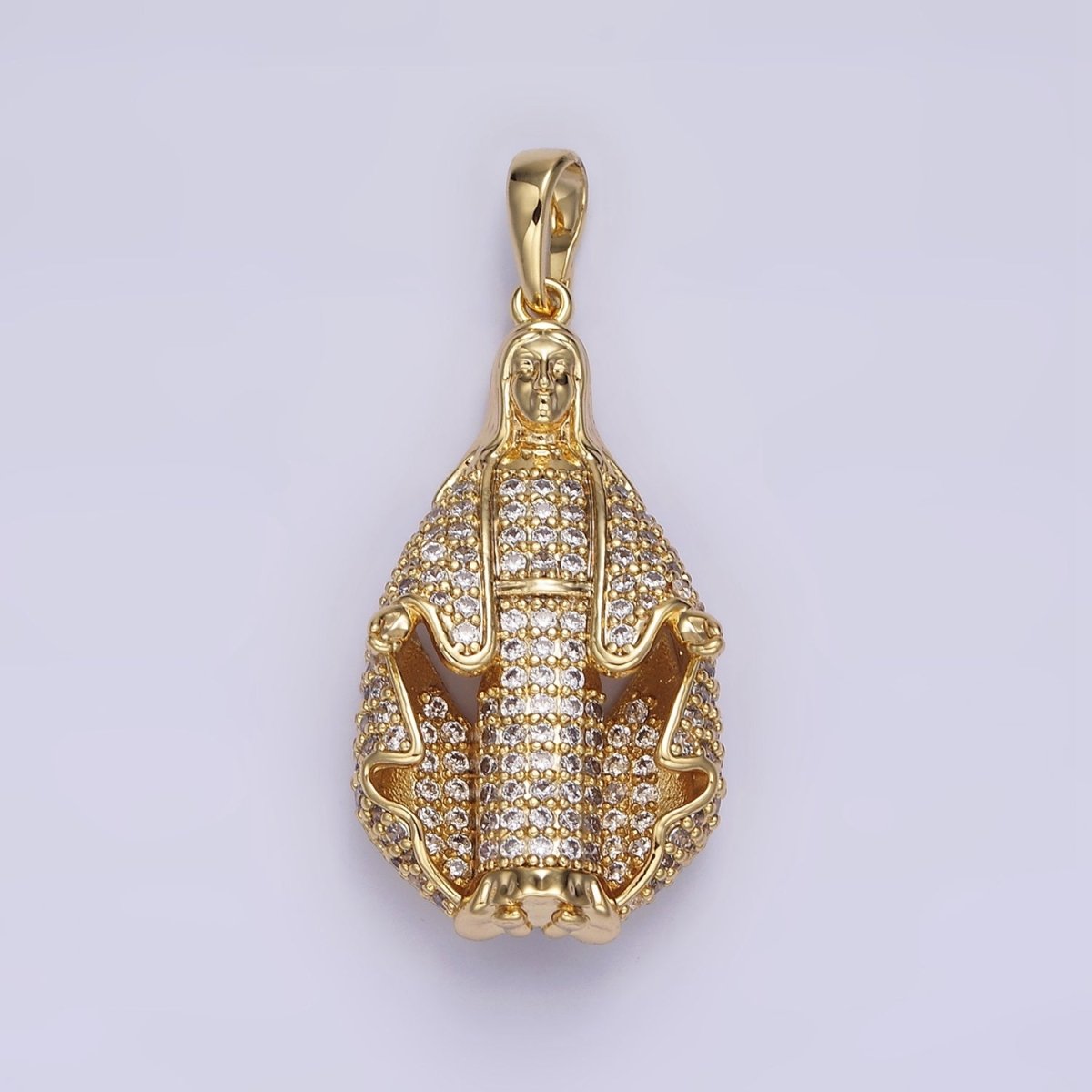14K Gold Filled 40mm Robed Mother Mary Lady Guadalupe Micro Paved CZ Pendant | AA653 - DLUXCA