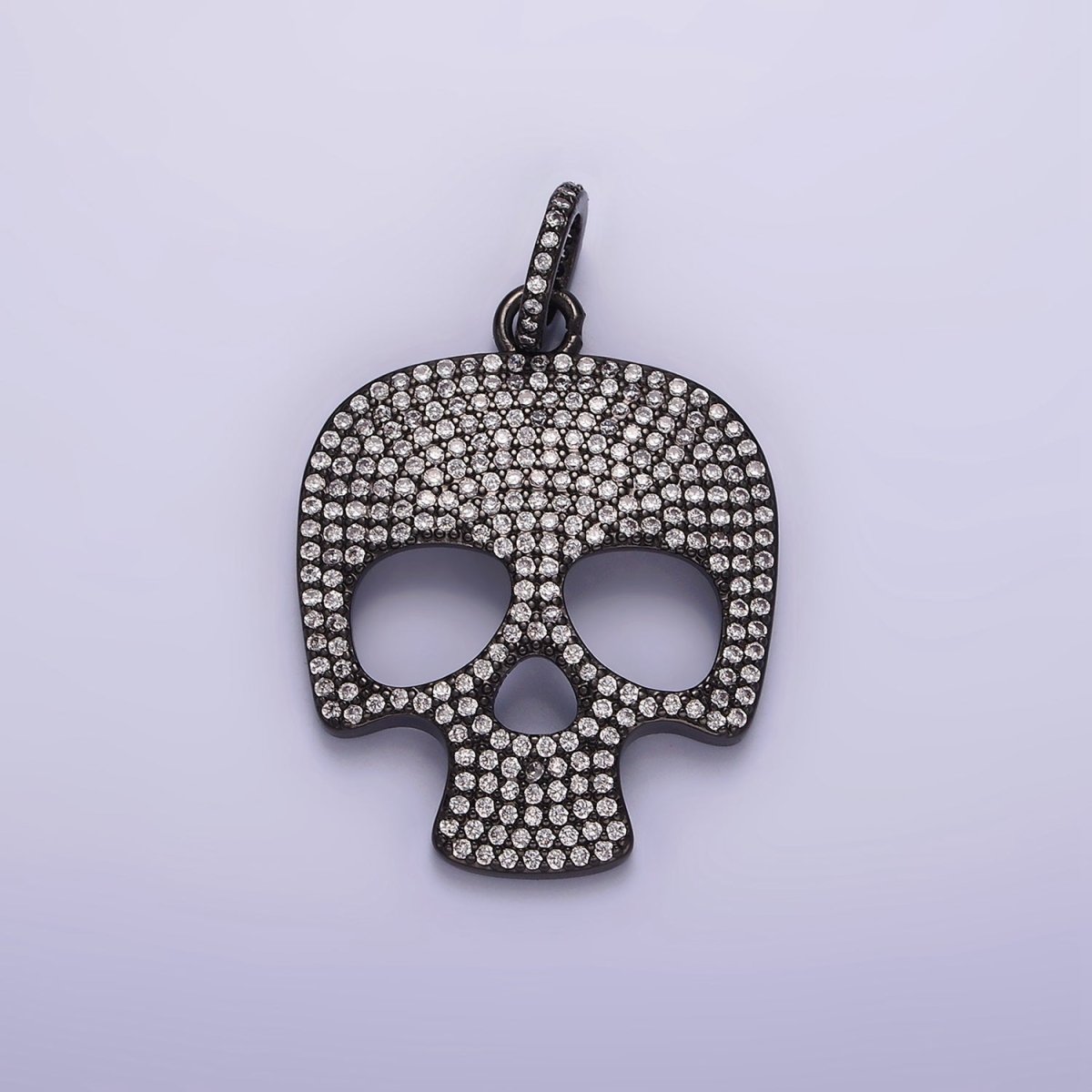 14K Gold Filled 40mm Skeleton Skull Clear Micro Paved CZ Charm in Black, Gold & Silver | AC845 - AC847 - DLUXCA
