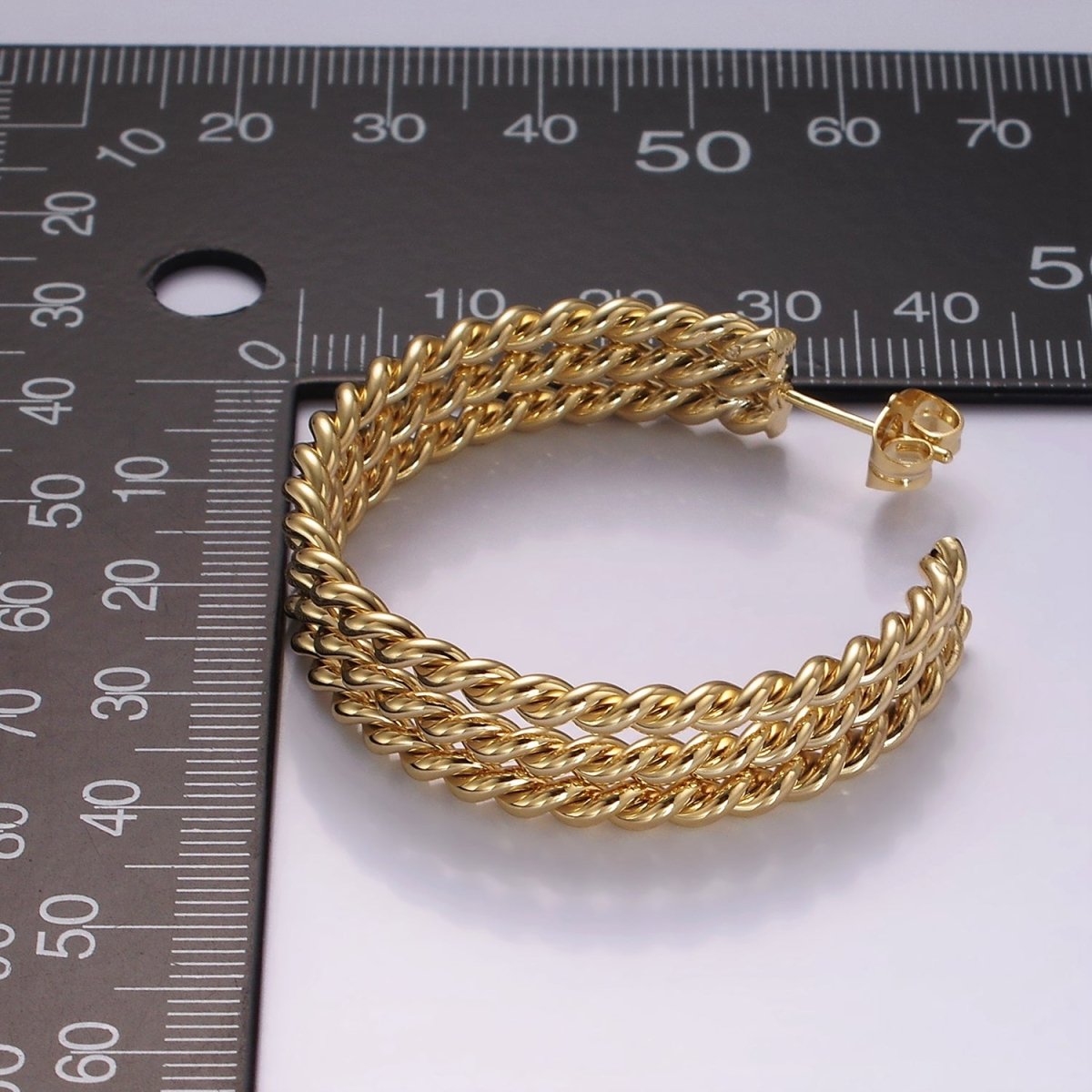 14K Gold Filled 40mm Triple Twisted Croissant Rope C-Shaped Hoop Earrings | AE404 - DLUXCA