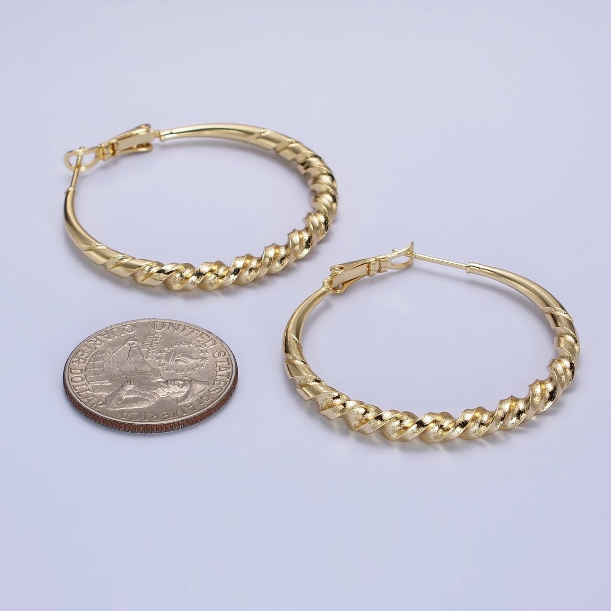 14K Gold Filled 40mm Twisted Spiral Coil Statement Latch Hinge Hoop Earrings | AE065 - DLUXCA