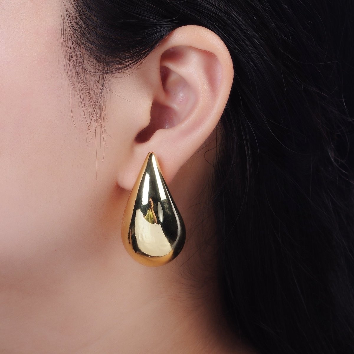 14K Gold Filled 43mm Chubby Teardrop Stud Minimalist Earrings | AE340 - DLUXCA