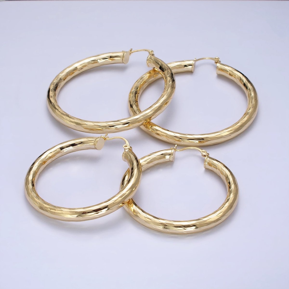 14K Gold Filled 45mm, 55mm Rectangular Multifaceted Twist French Lock Latch Earrings | AE012 AE013 - DLUXCA