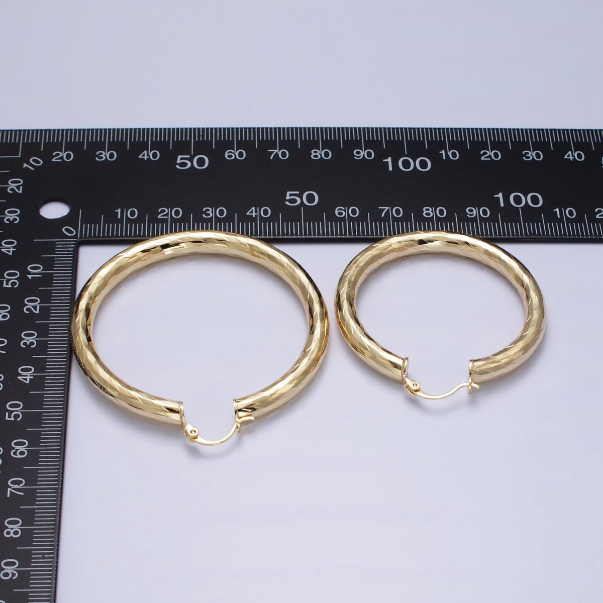 14K Gold Filled 45mm, 55mm Rectangular Multifaceted Twist French Lock Latch Earrings | AE012 AE013 - DLUXCA