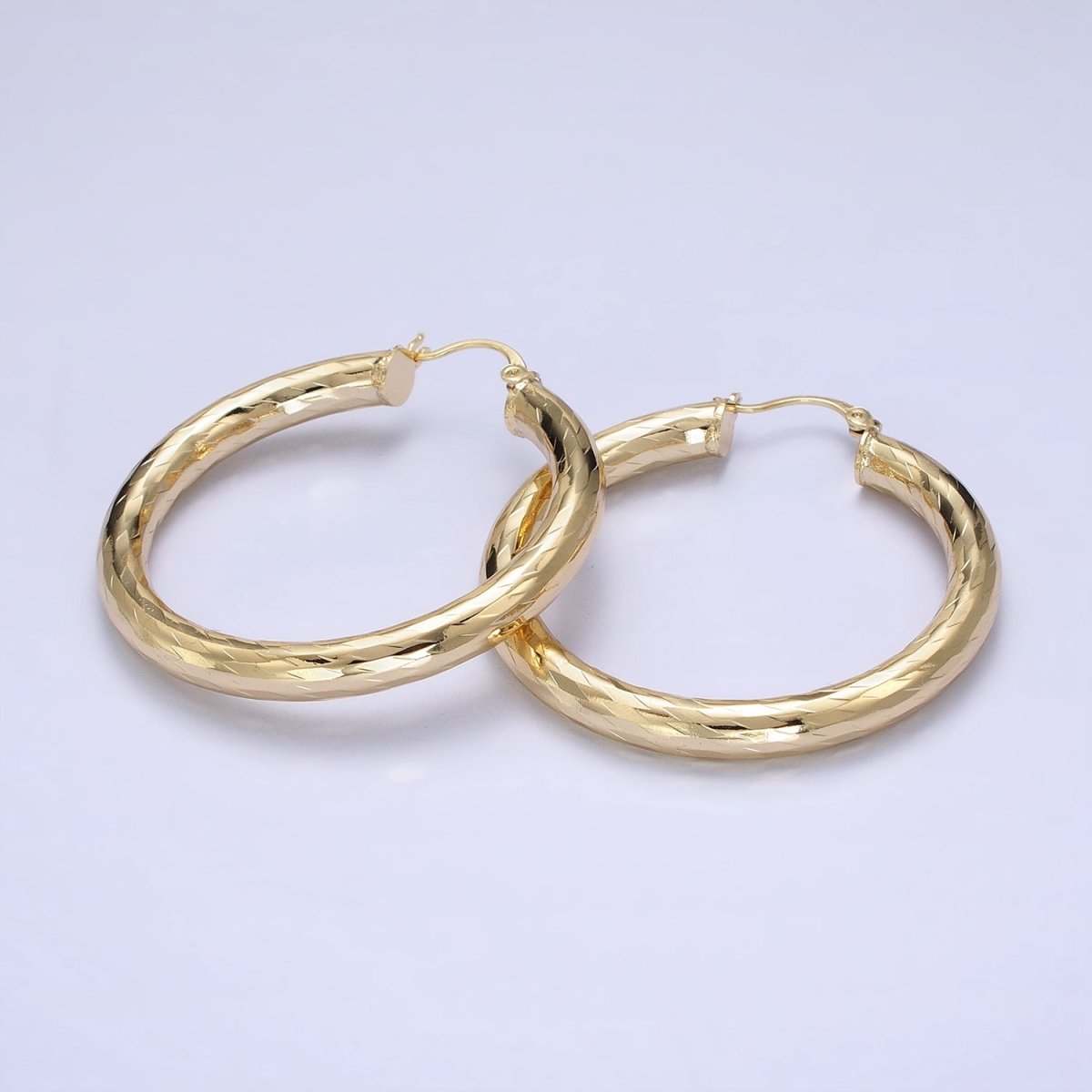 14K Gold Filled 45mm, 55mm Rectangular Multifaceted Twist French Lock Latch Earrings | AE012 AE013 - DLUXCA