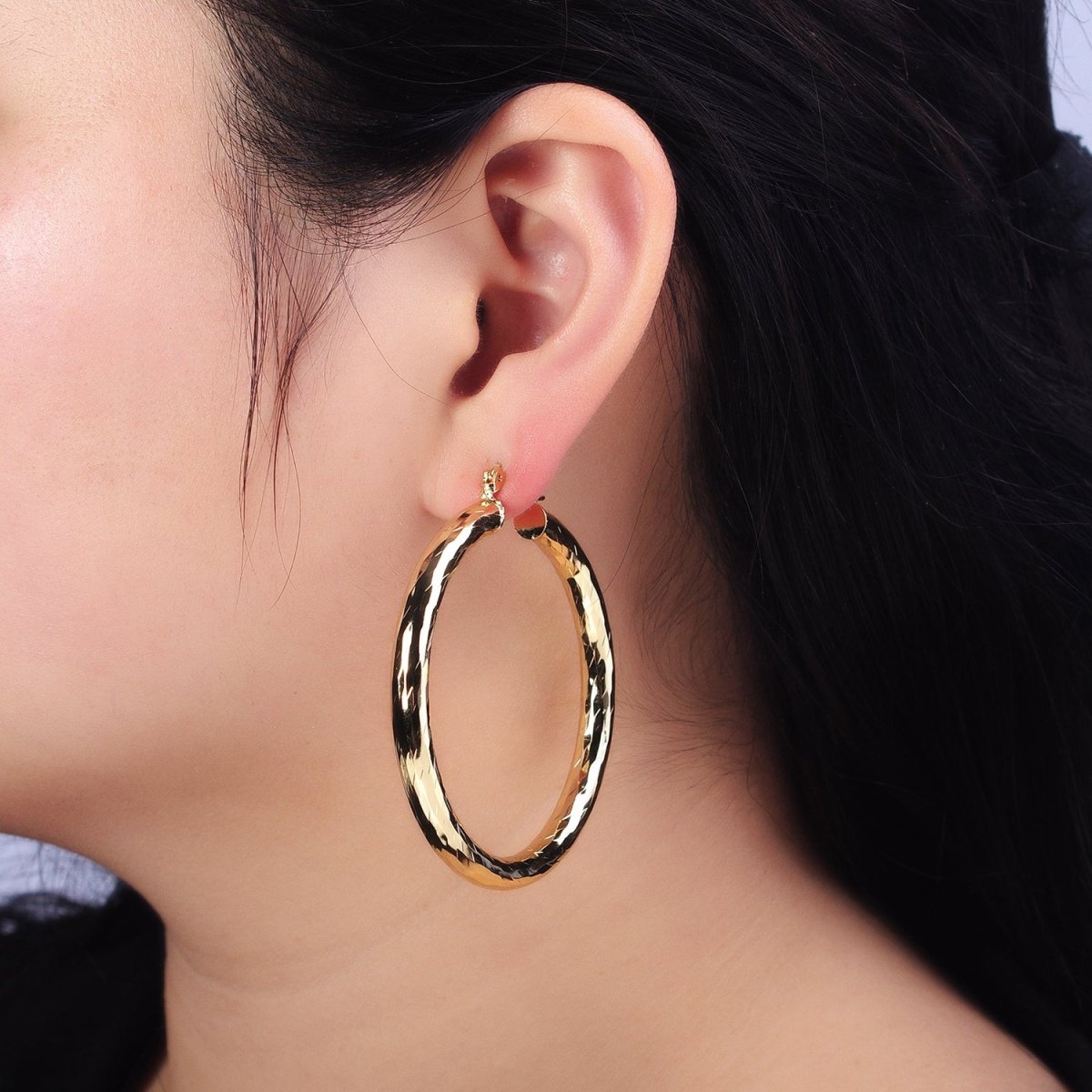 14K Gold Filled 45mm, 55mm Rectangular Multifaceted Twist French Lock Latch Earrings | AE012 AE013 - DLUXCA