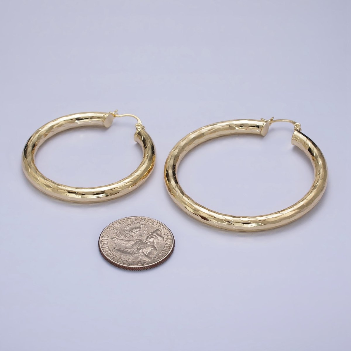 14K Gold Filled 45mm, 55mm Rectangular Multifaceted Twist French Lock Latch Earrings | AE012 AE013 - DLUXCA