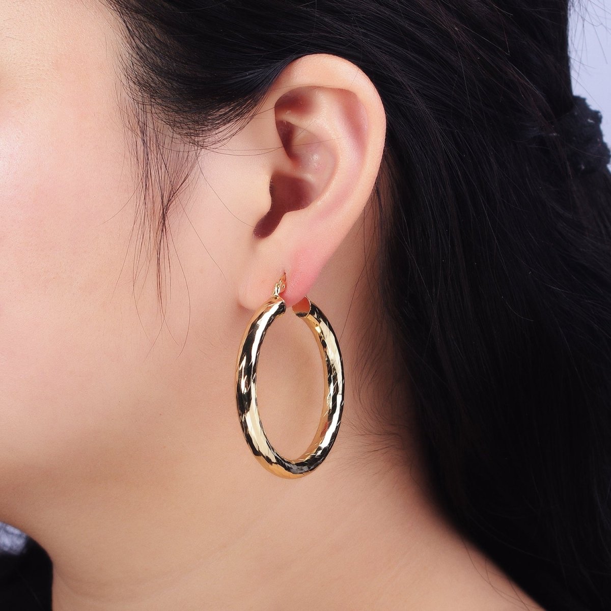 14K Gold Filled 45mm, 55mm Rectangular Multifaceted Twist French Lock Latch Earrings | AE012 AE013 - DLUXCA