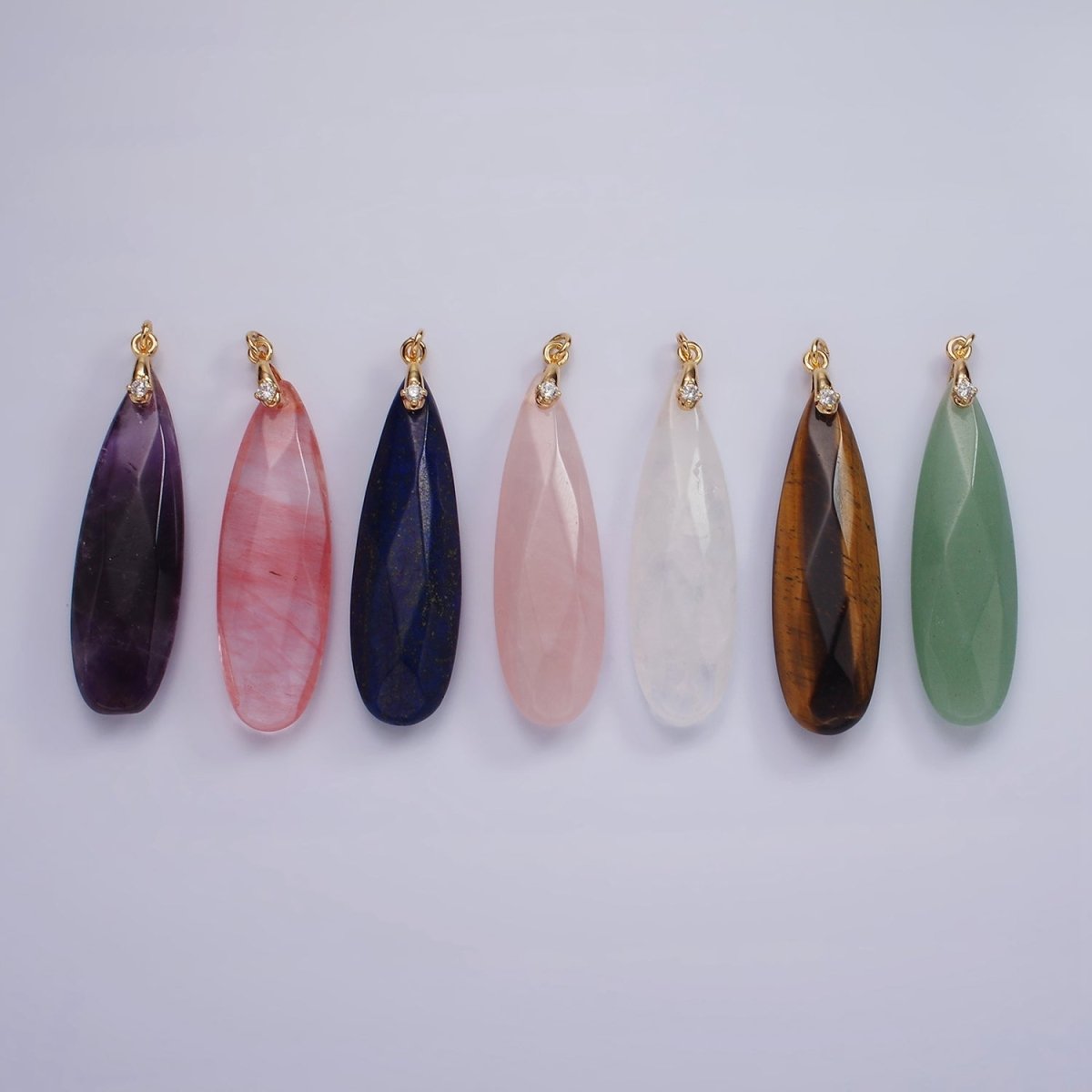 14K Gold Filled 45mm Natural Gemstone Teardrop Briolette Beads Charm | AC921 - AC927 - DLUXCA
