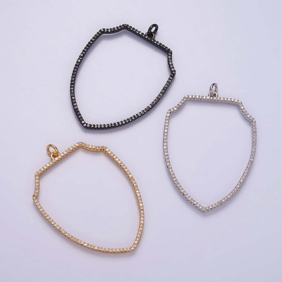 14K Gold Filled 45mm Open Clear Micro Paved CZ Shield Charm in Silver, Gold, and Black | N1135 - N1137 - DLUXCA