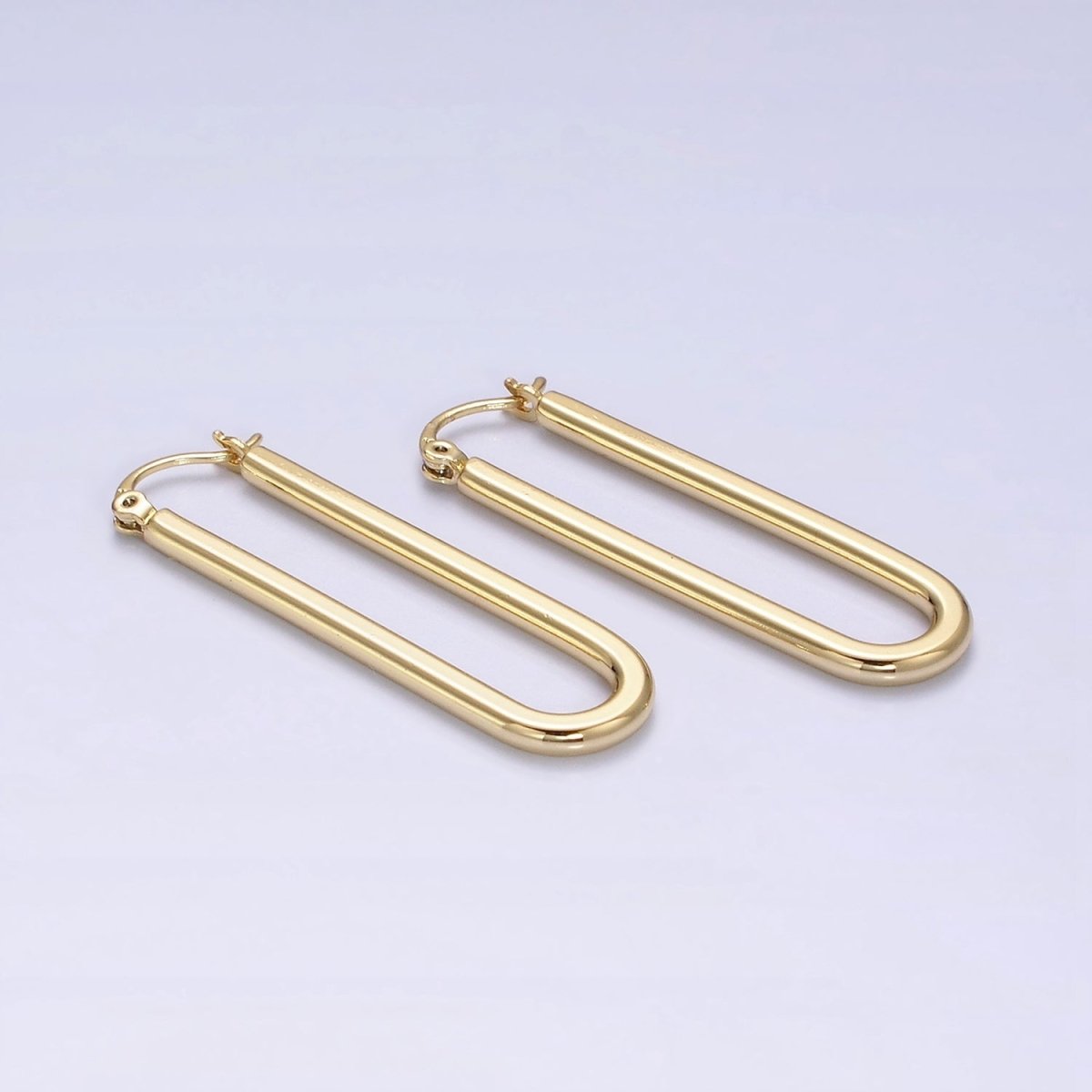 14K Gold Filled 45mm Thin U-Shaped Oblong Latch Earrings | Y884 - DLUXCA