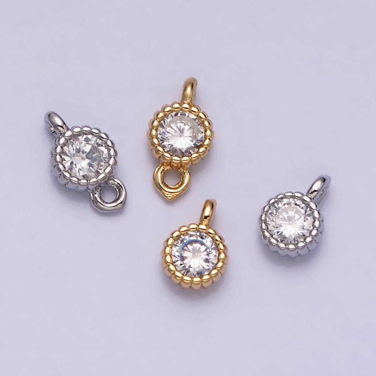 14K Gold Filled 4mm Clear Heart CZ Beaded Connector in Gold & Silver | AA1076 AA1077 - DLUXCA