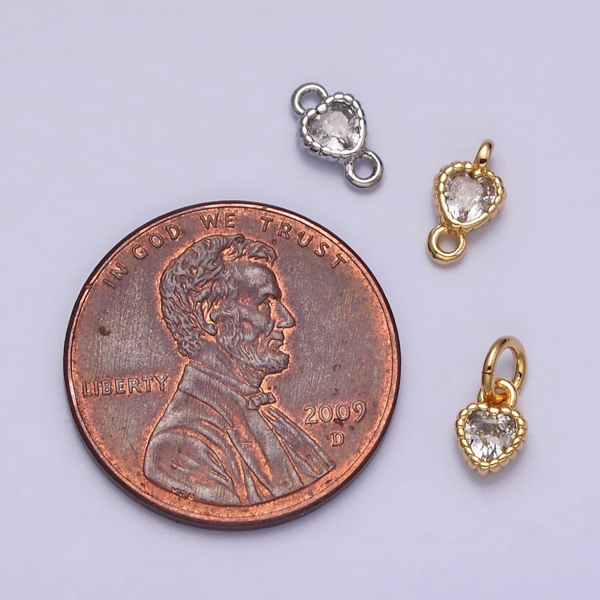 14K Gold Filled 4mm Clear Heart CZ Beaded Connector in Gold & Silver | AA1078 - AA1081 - DLUXCA