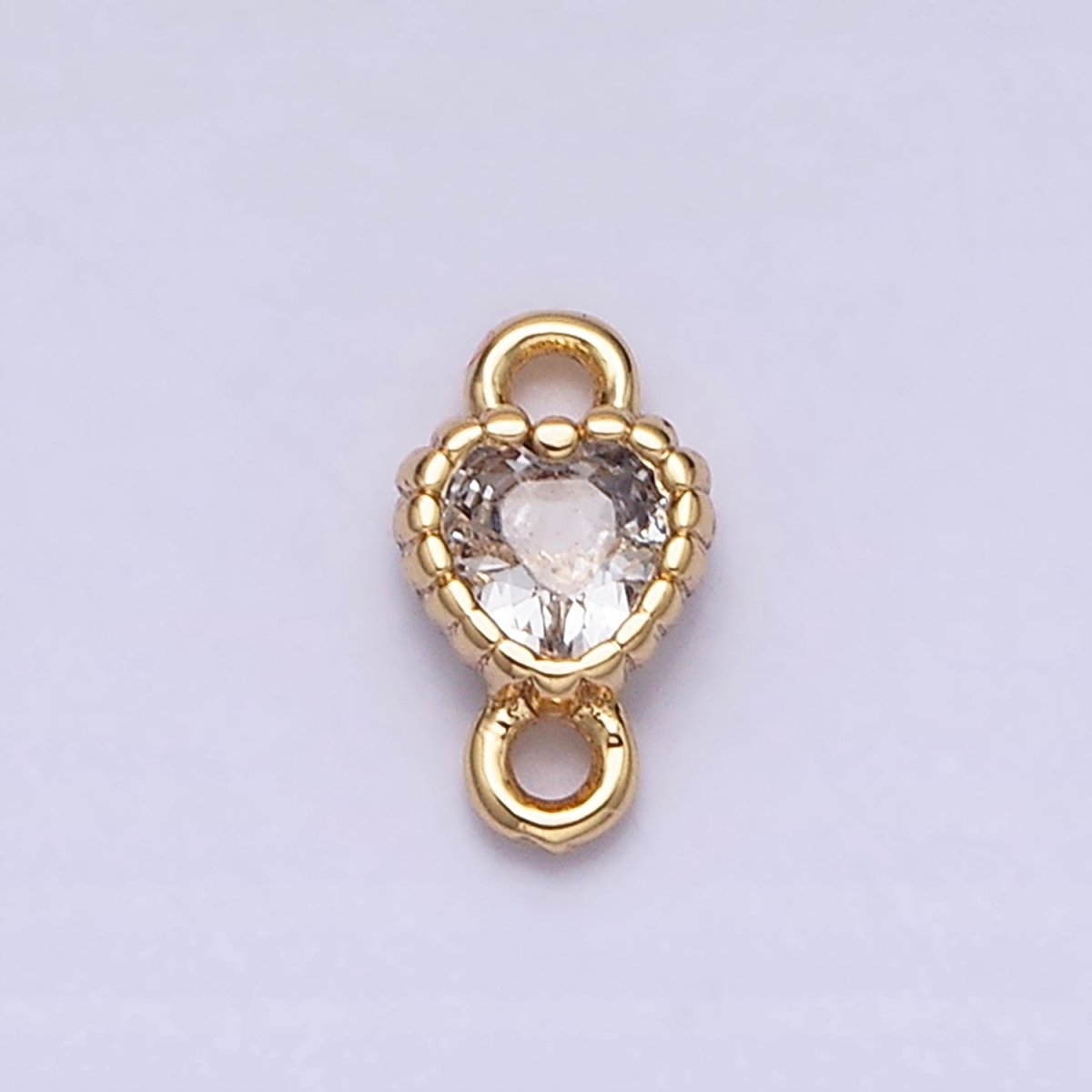 14K Gold Filled 4mm Clear Heart CZ Beaded Connector in Gold & Silver | AA1078 - AA1081 - DLUXCA