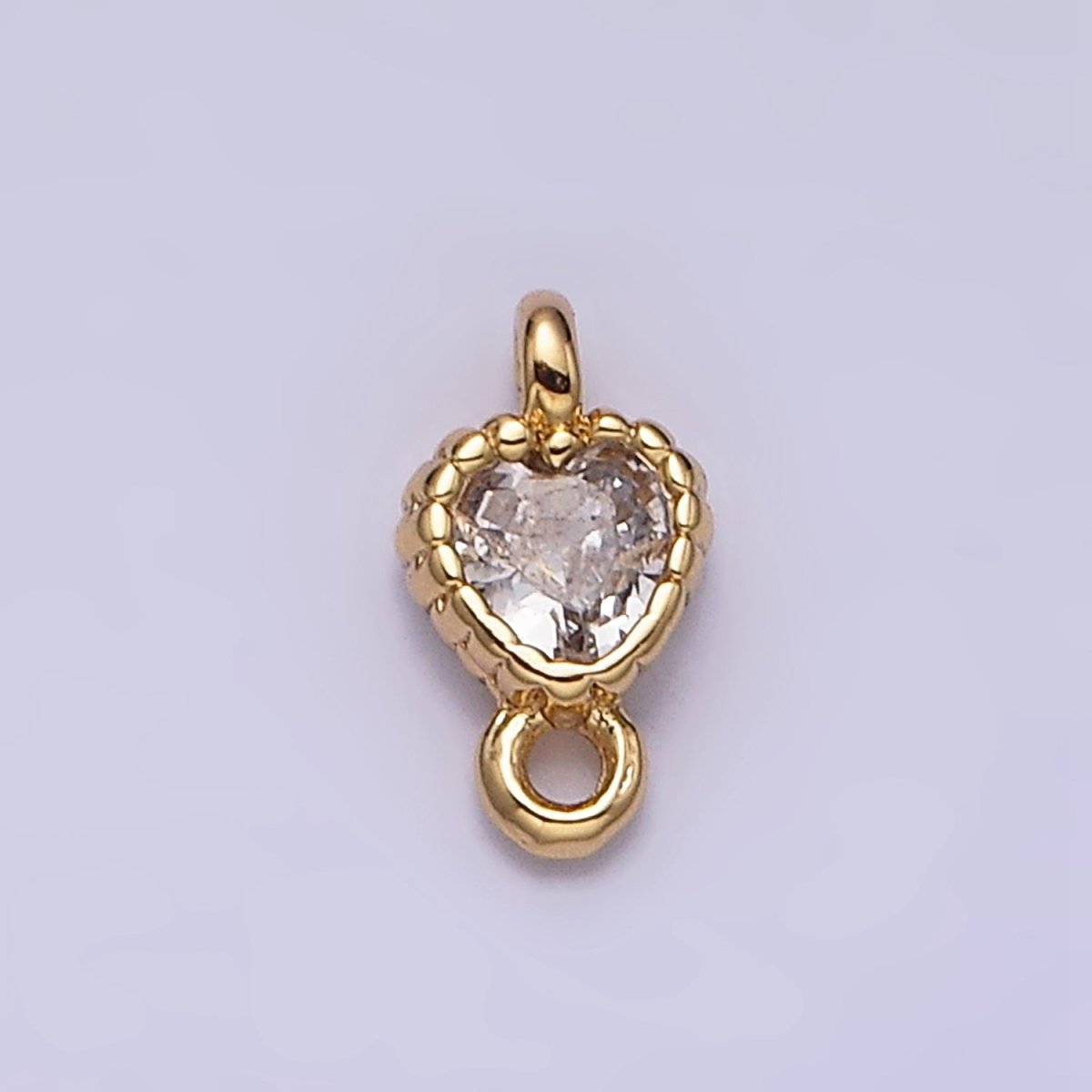 14K Gold Filled 4mm Clear Heart CZ Beaded Connector in Gold & Silver | AA1078 - AA1081 - DLUXCA