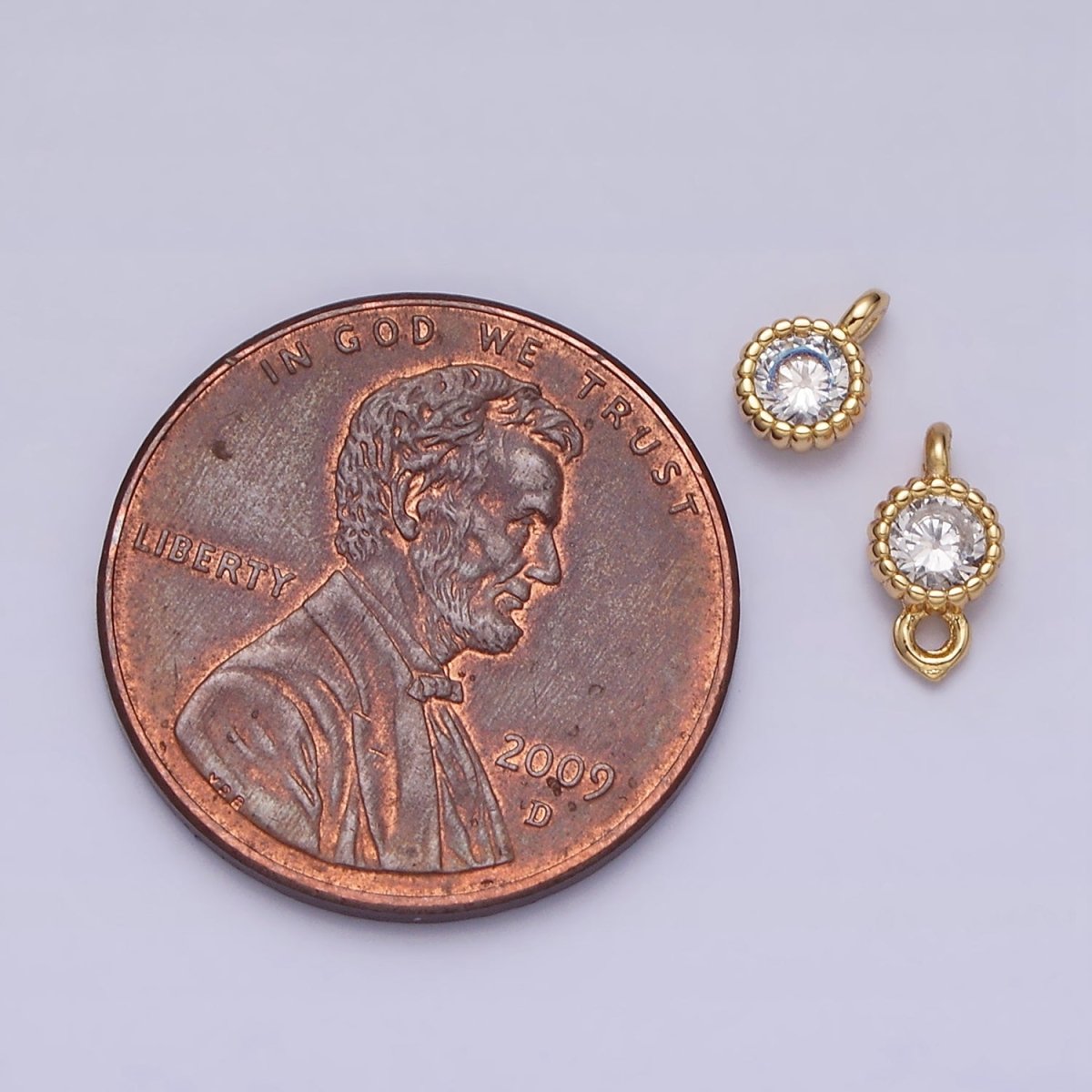 14K Gold Filled 4mm Clear Round CZ Beaded Charm in Gold & Silver | AC1319 AC1320 - DLUXCA