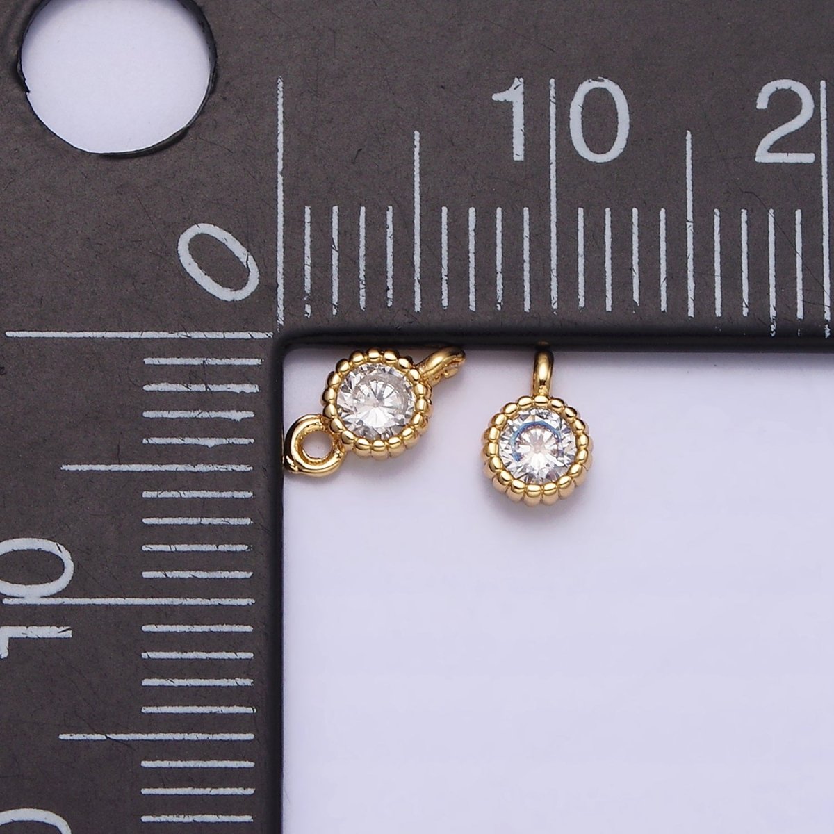 14K Gold Filled 4mm Clear Round CZ Beaded Charm in Gold & Silver | AC1319 AC1320 - DLUXCA