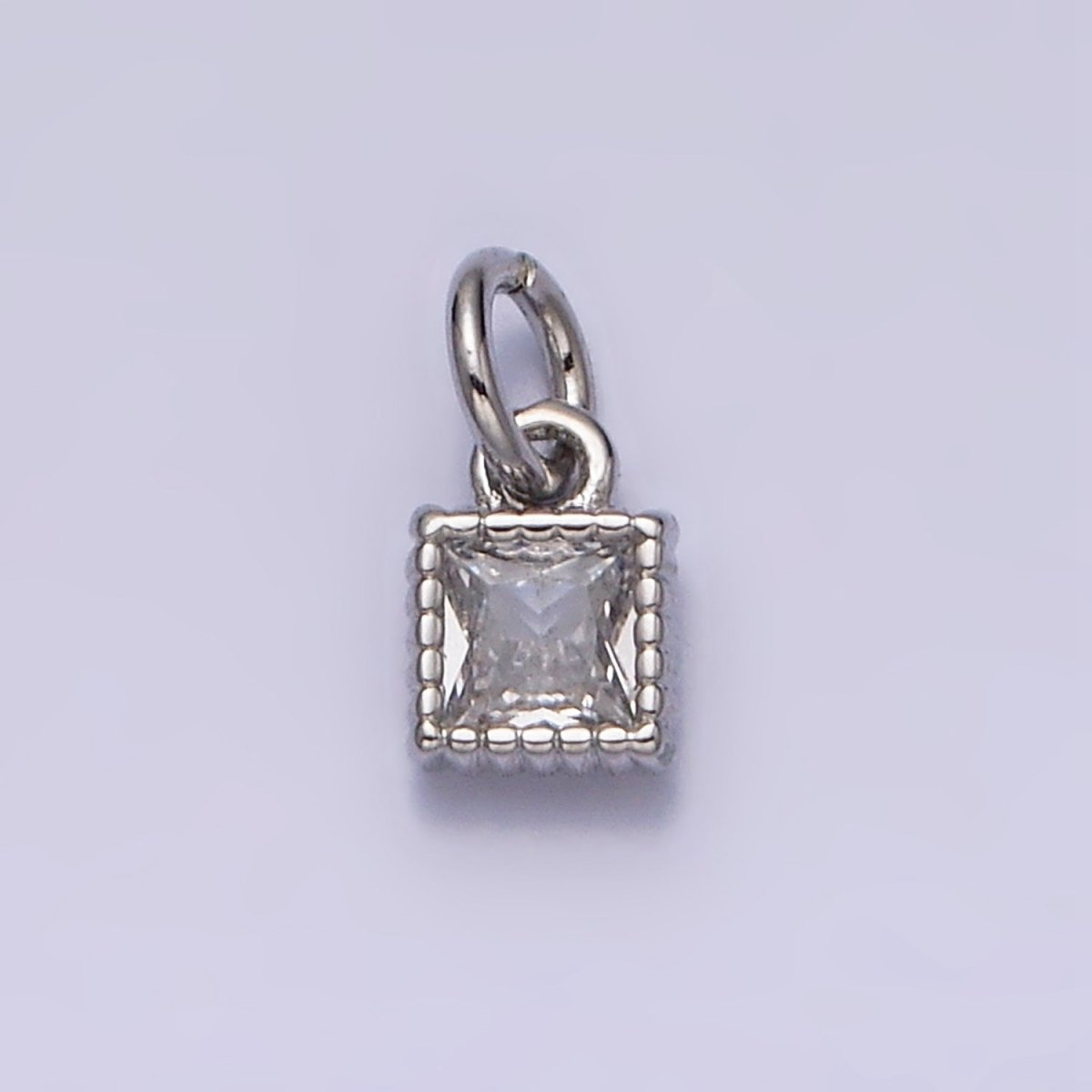 14K Gold Filled 4mm Clear Square CZ Beaded Charm in Gold & Silver | AC1323 AC1324 - DLUXCA