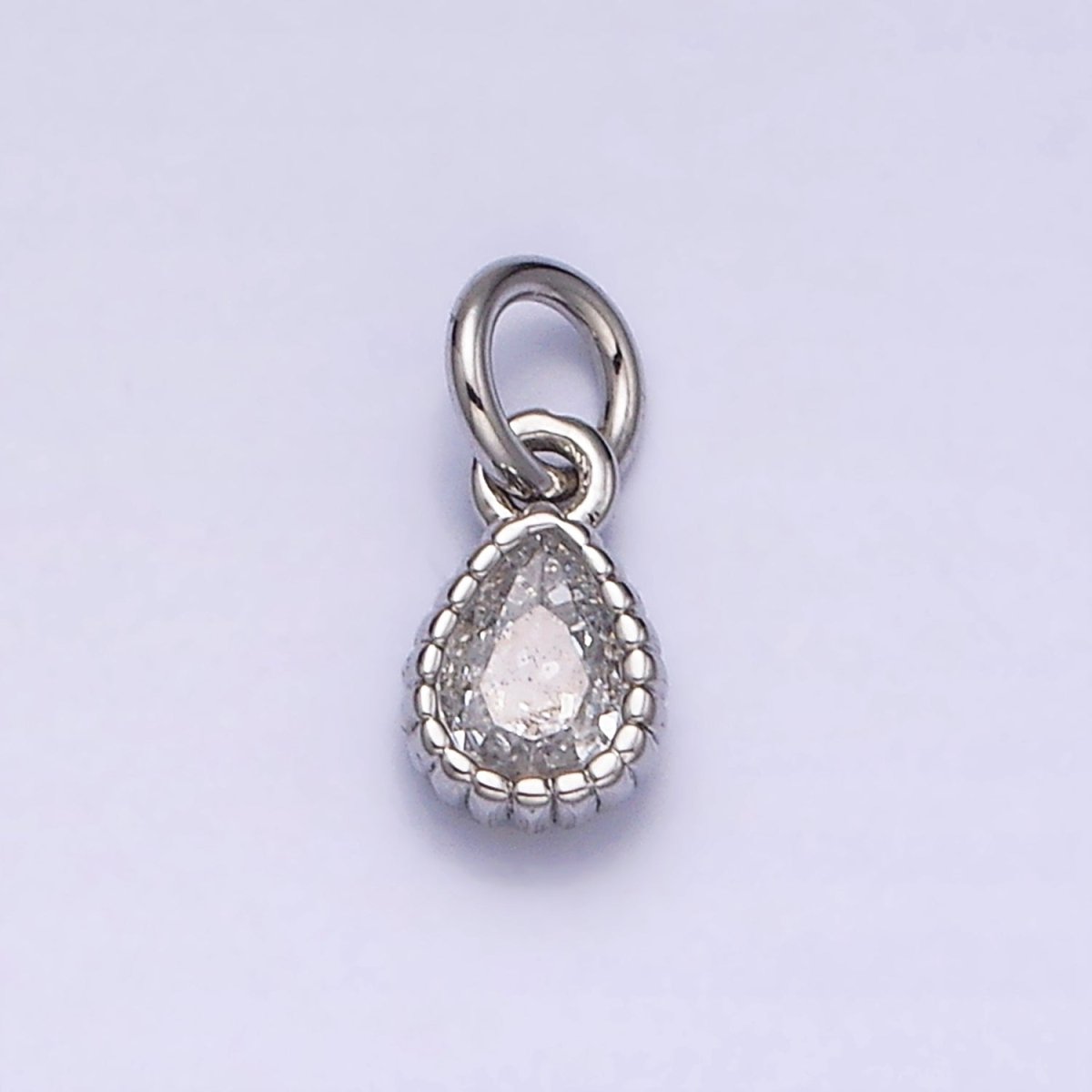14K Gold Filled 4mm Clear Teardrop CZ Beaded Charm in Gold & Silver | AC1317 AC1318 - DLUXCA