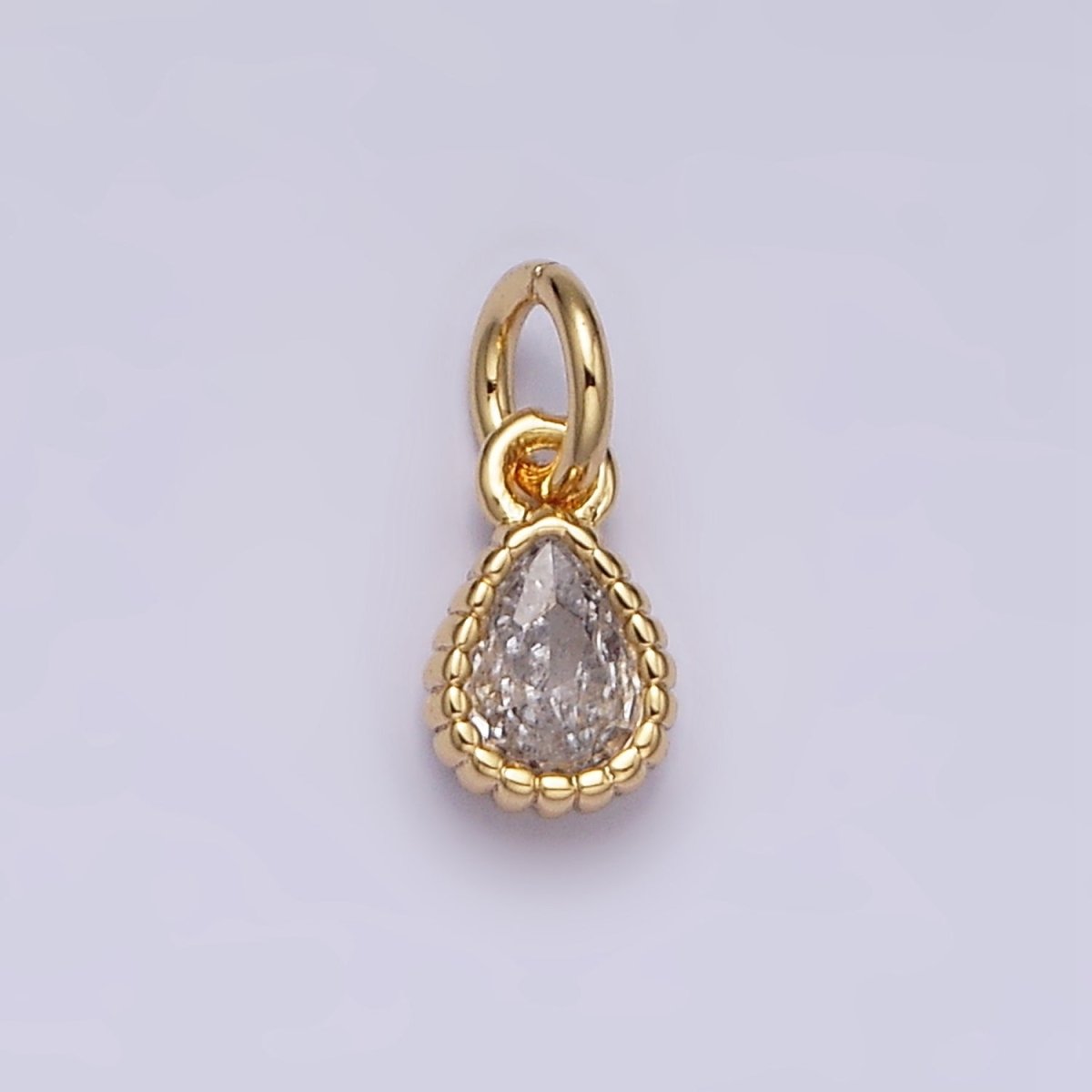 14K Gold Filled 4mm Clear Teardrop CZ Beaded Charm in Gold & Silver | AC1317 AC1318 - DLUXCA