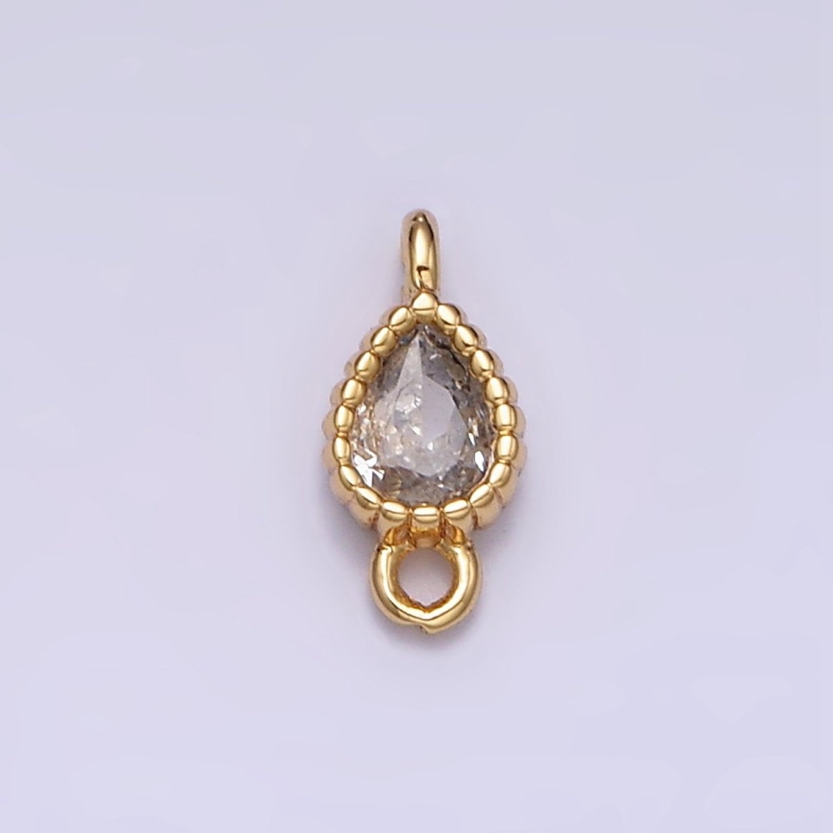 14K Gold Filled 4mm Clear Teardrop CZ Beaded Connector in Gold & Silver | AA1072 - AA1073 - DLUXCA