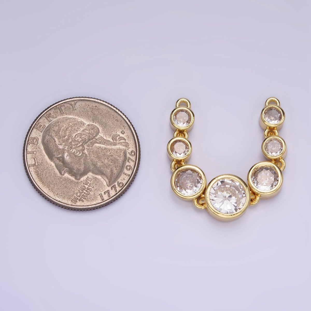 14K Gold Filled 58mm Multiple Clear Round CZ Lined Connector | G269 - DLUXCA