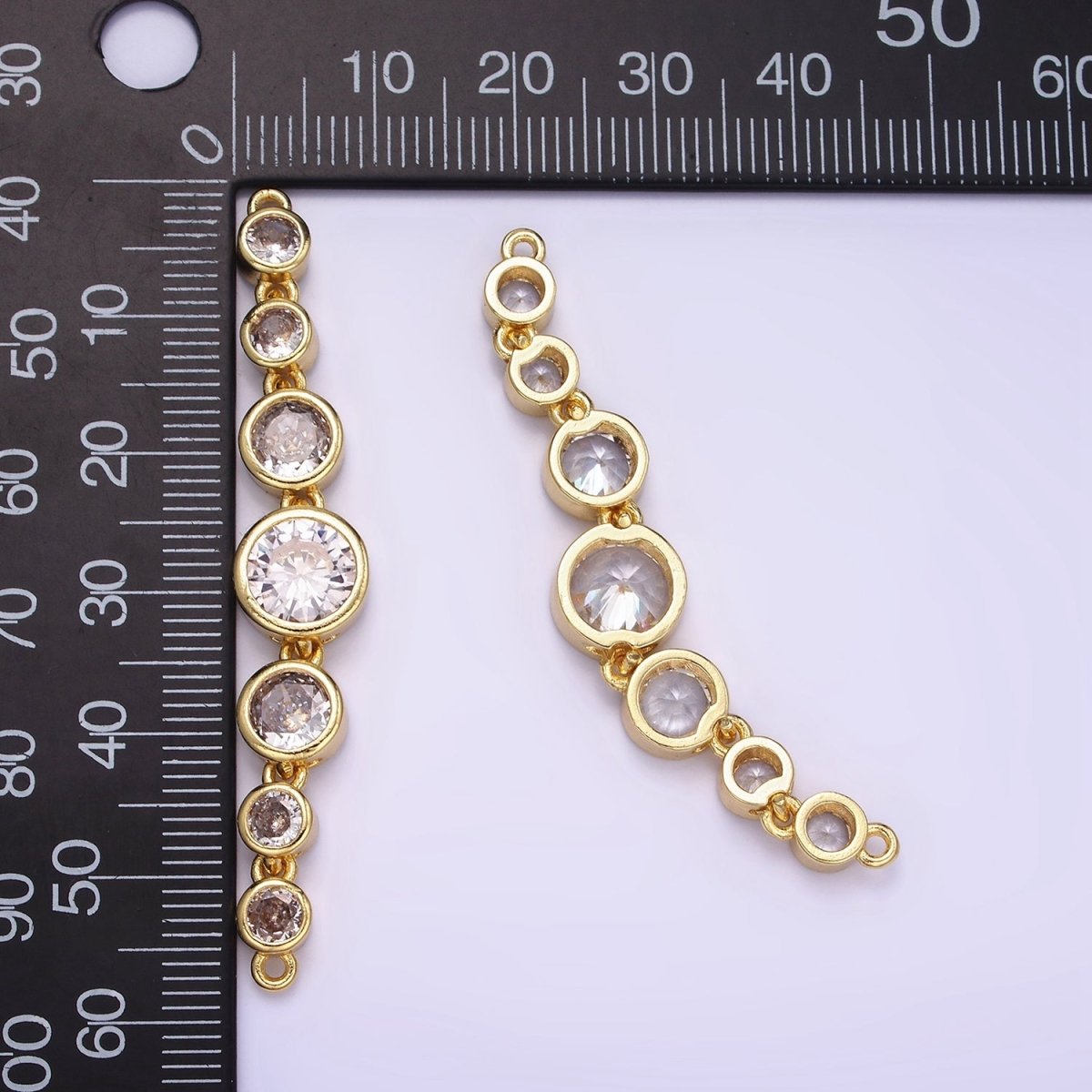 14K Gold Filled 58mm Multiple Clear Round CZ Lined Connector | G269 - DLUXCA