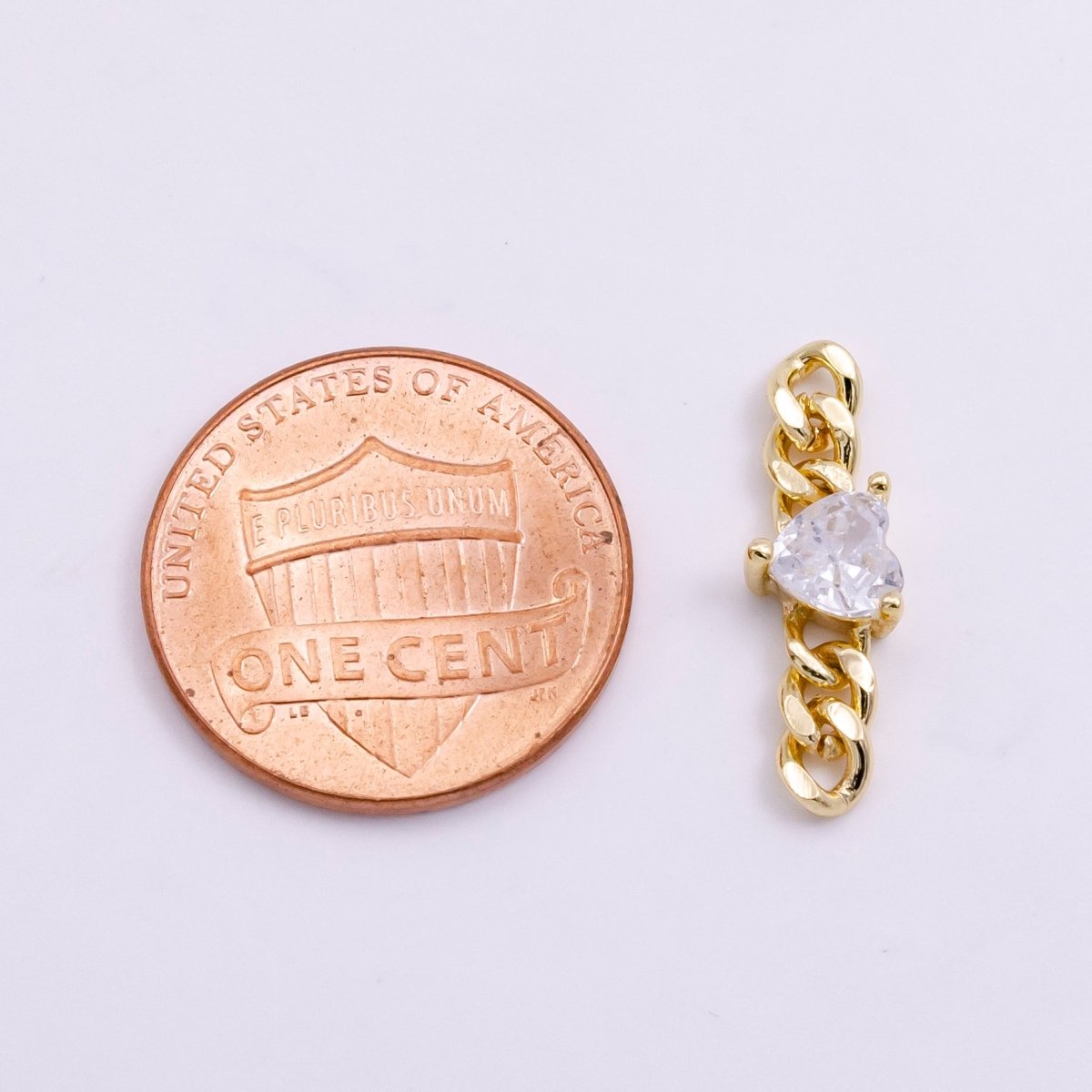 14K Gold Filled 5mm Clear CZ Heart Curb Link Connector | G-218 - DLUXCA