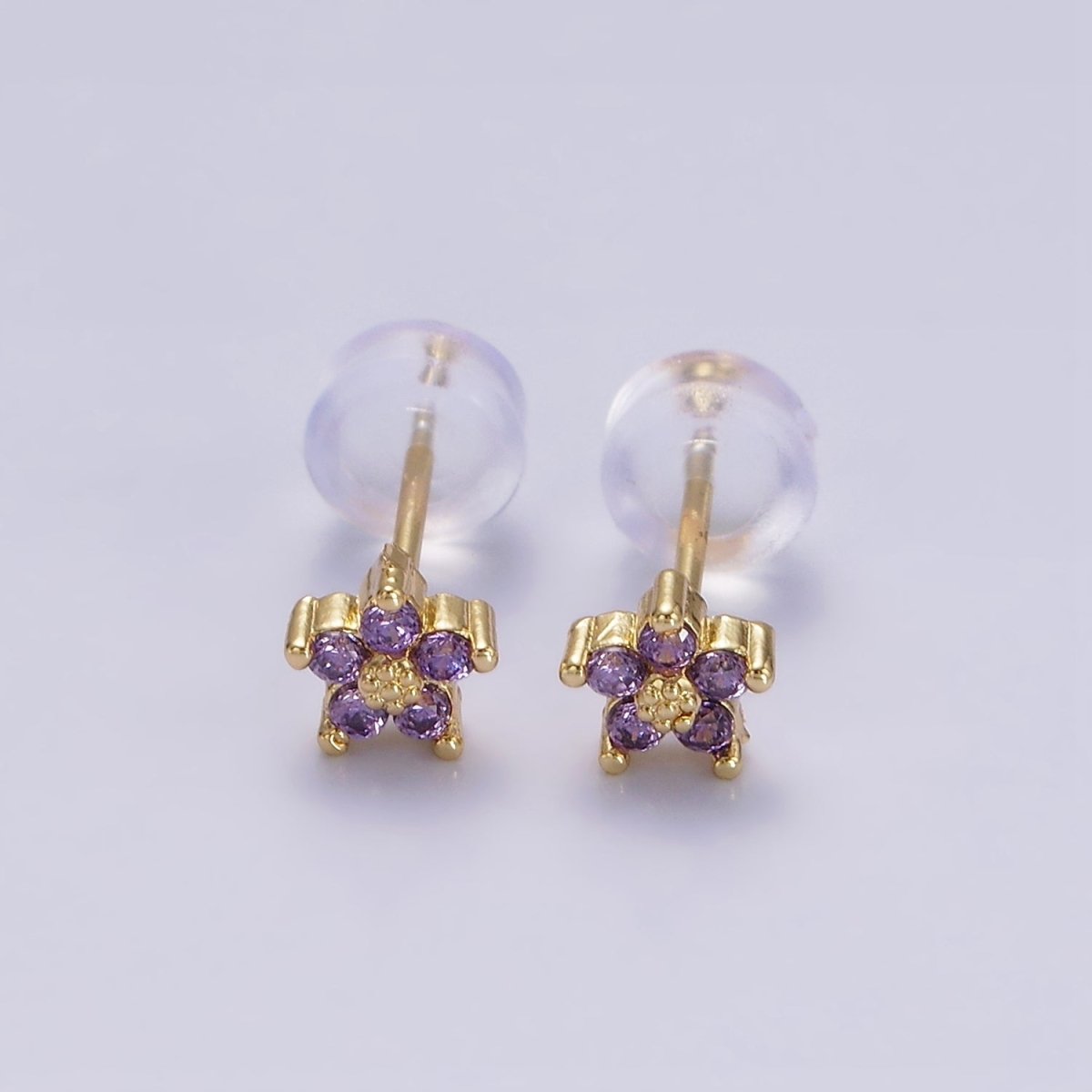 14K Gold Filled 5mm Mini Cubic Zirconia CZ Flower Stud Earrings | AE674 - AE683 - DLUXCA