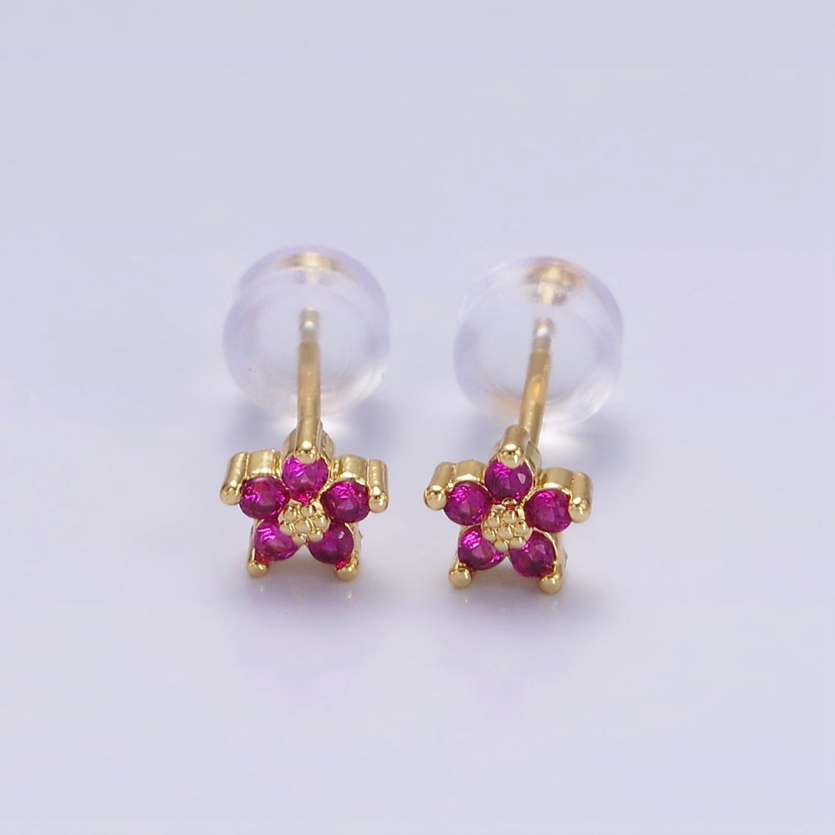 14K Gold Filled 5mm Mini Cubic Zirconia CZ Flower Stud Earrings | AE674 - AE683 - DLUXCA