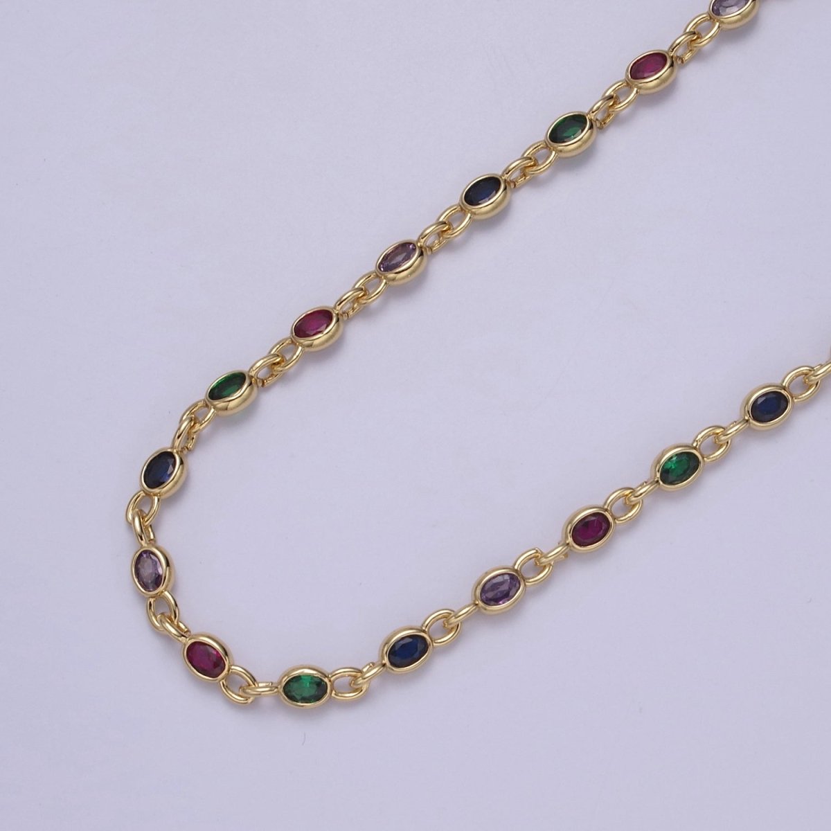 14K Gold Filled 5MM Oval Cut Bezel Chain by Yard, Station Necklace CZ Diamond by Foot / Yard for Necklace Bracelet Jewelry Making | ROLL-770 Clearance Pricing - DLUXCA