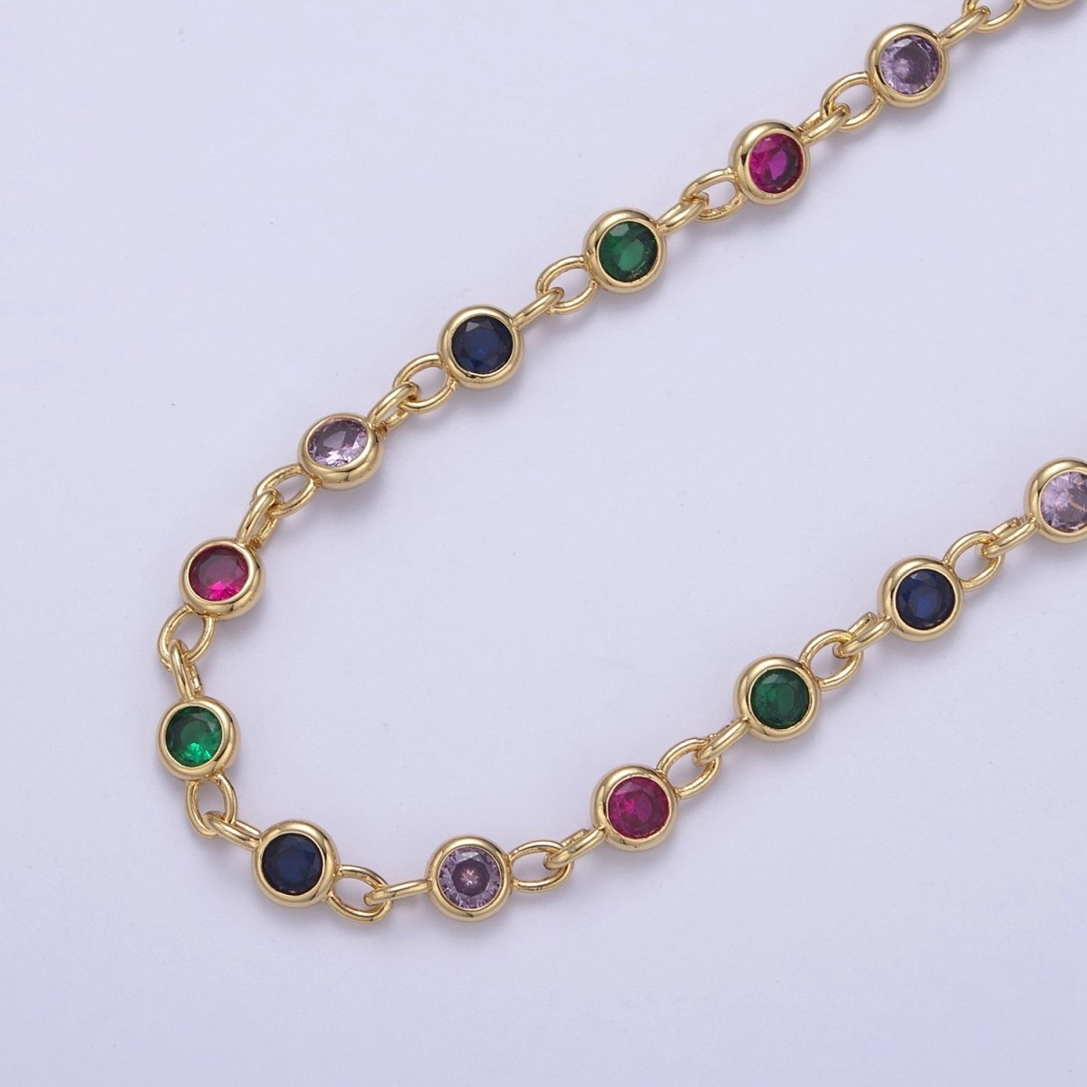 14K Gold Filled 5MM Rainbow Round Cut Bezel Chain by Yard, Station Necklace CZ Diamond by Foot for Necklace Bracelet Jewelry Making | ROLL-772 Clearance Pricing - DLUXCA