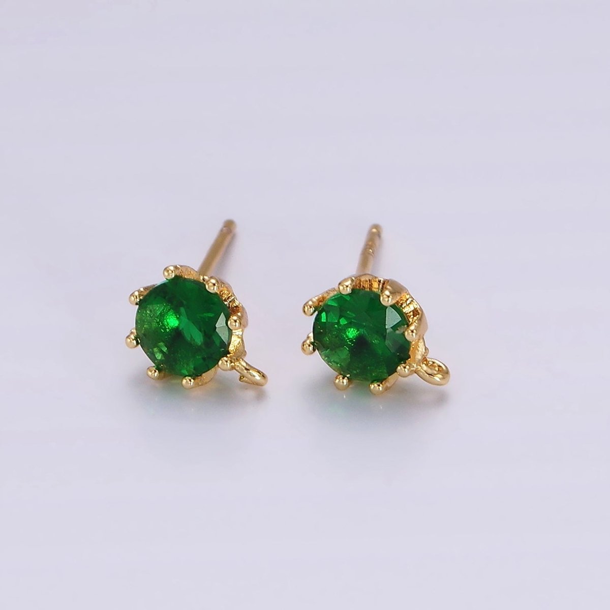 14K Gold Filled 6.5mm Clear, Green Round CZ Open Loop Stud Earrings | Z634 Z635 - DLUXCA