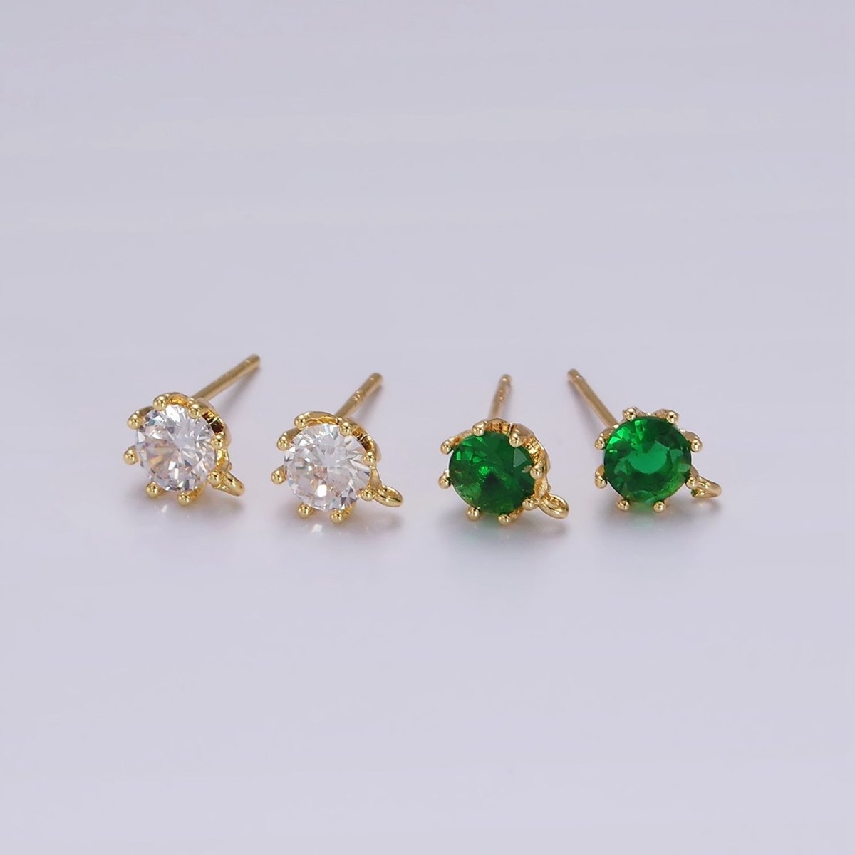 14K Gold Filled 6.5mm Clear, Green Round CZ Open Loop Stud Earrings | Z634 Z635 - DLUXCA