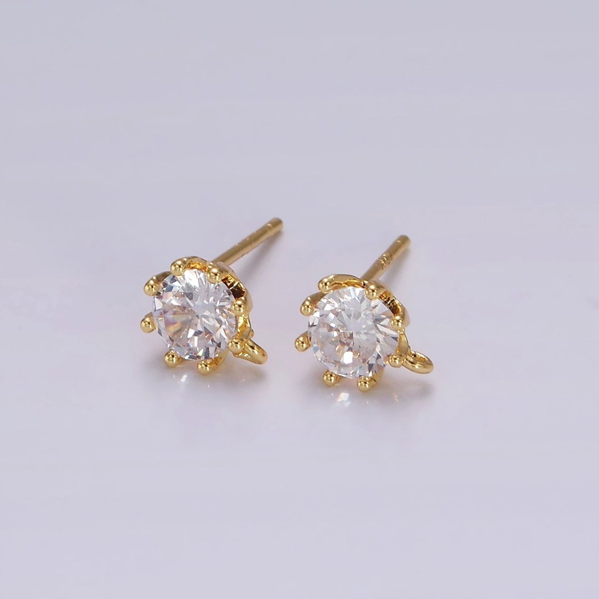 14K Gold Filled 6.5mm Clear, Green Round CZ Open Loop Stud Earrings | Z634 Z635 - DLUXCA