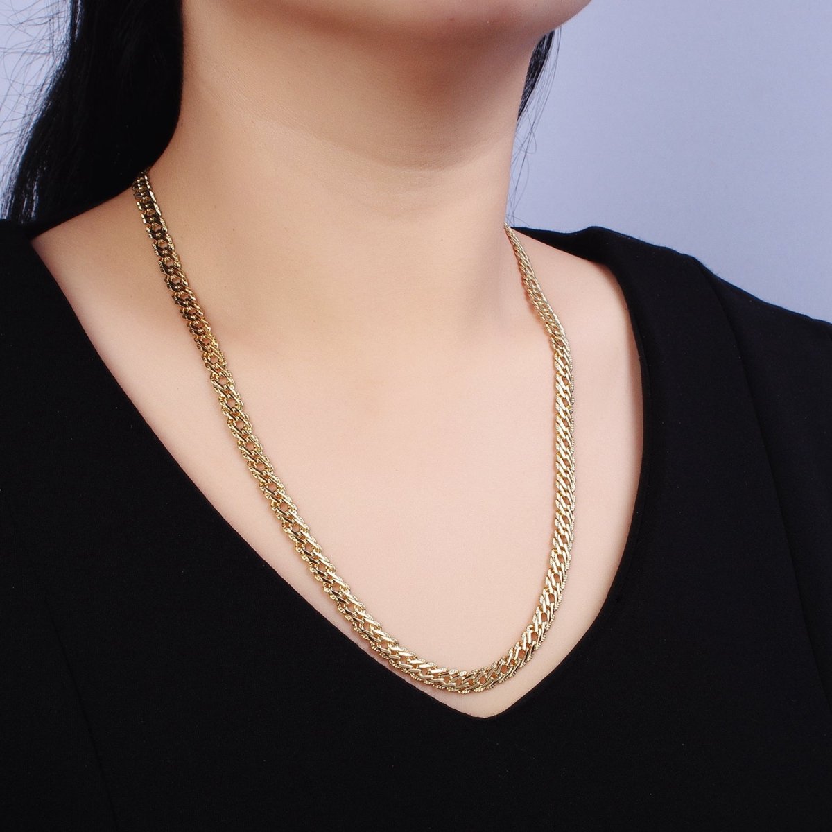 14K Gold Filled 6.6mm Designed Diamond-Cut Curb 21 Inch, 19.5 Inch, 24 Inch Layering Chain Necklace | WA-1734 WA-1738 WA-1739 Clearance Pricing - DLUXCA