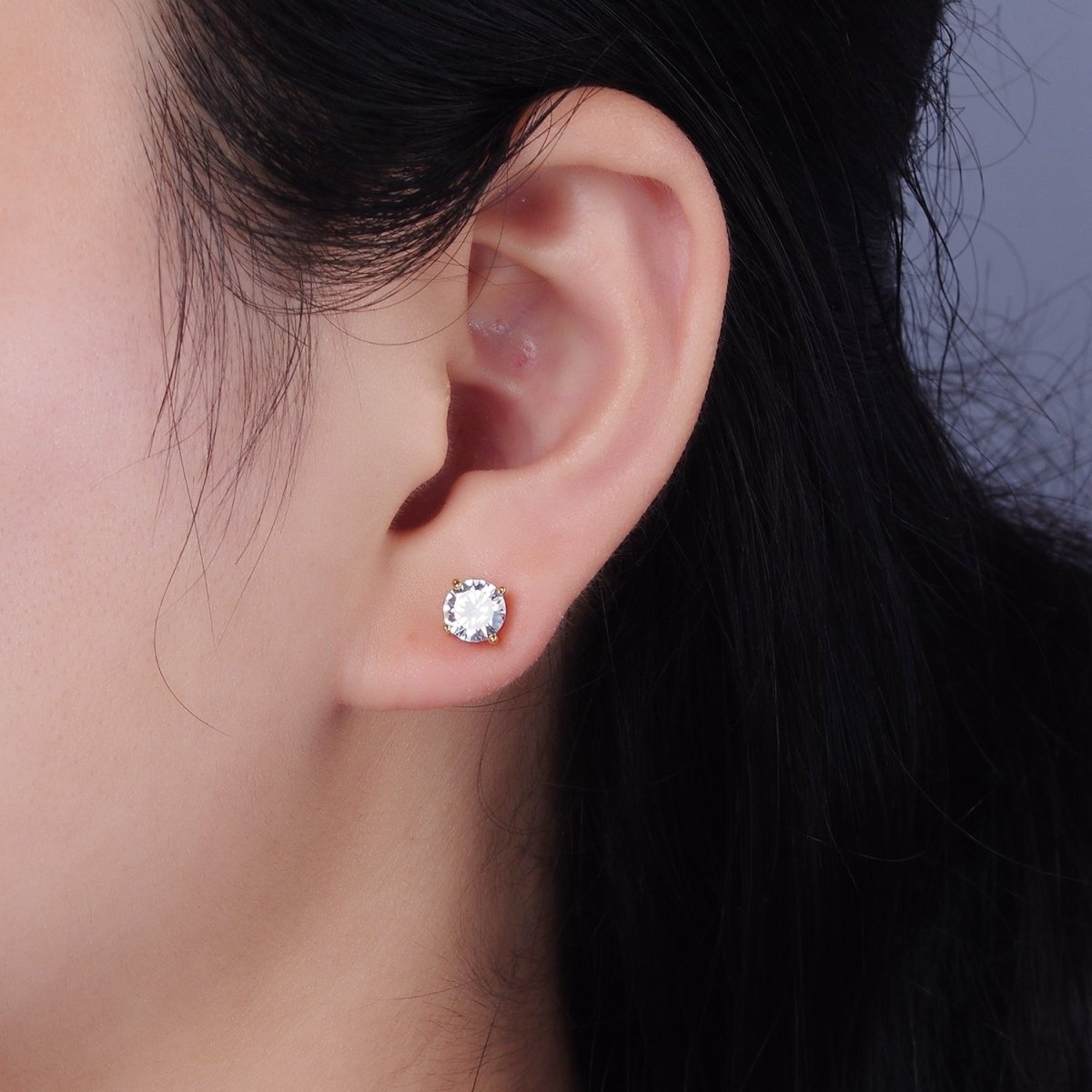 14K Gold Filled 6mm Clear, Pink, Blue, Green CZ Round Stud Earrings in Gold & Silver | V342 - V353 - DLUXCA